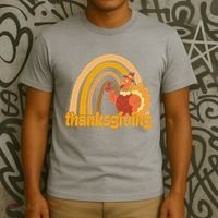 Thanksgiving Rainbow Turkey Holiday Cute T-Shirt thumb 3