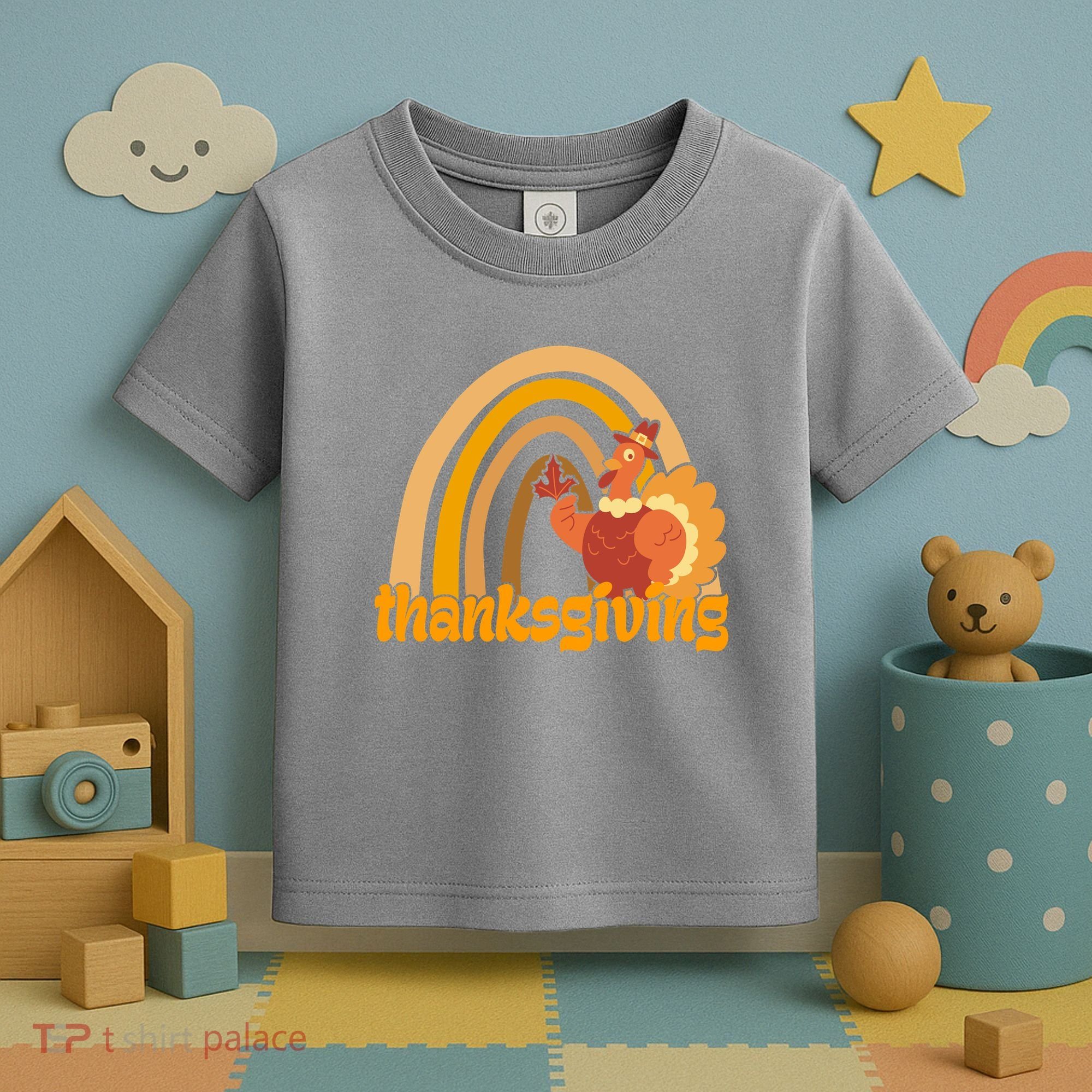 Thanksgiving Rainbow Turkey Holiday Cute Toddler T-Shirt