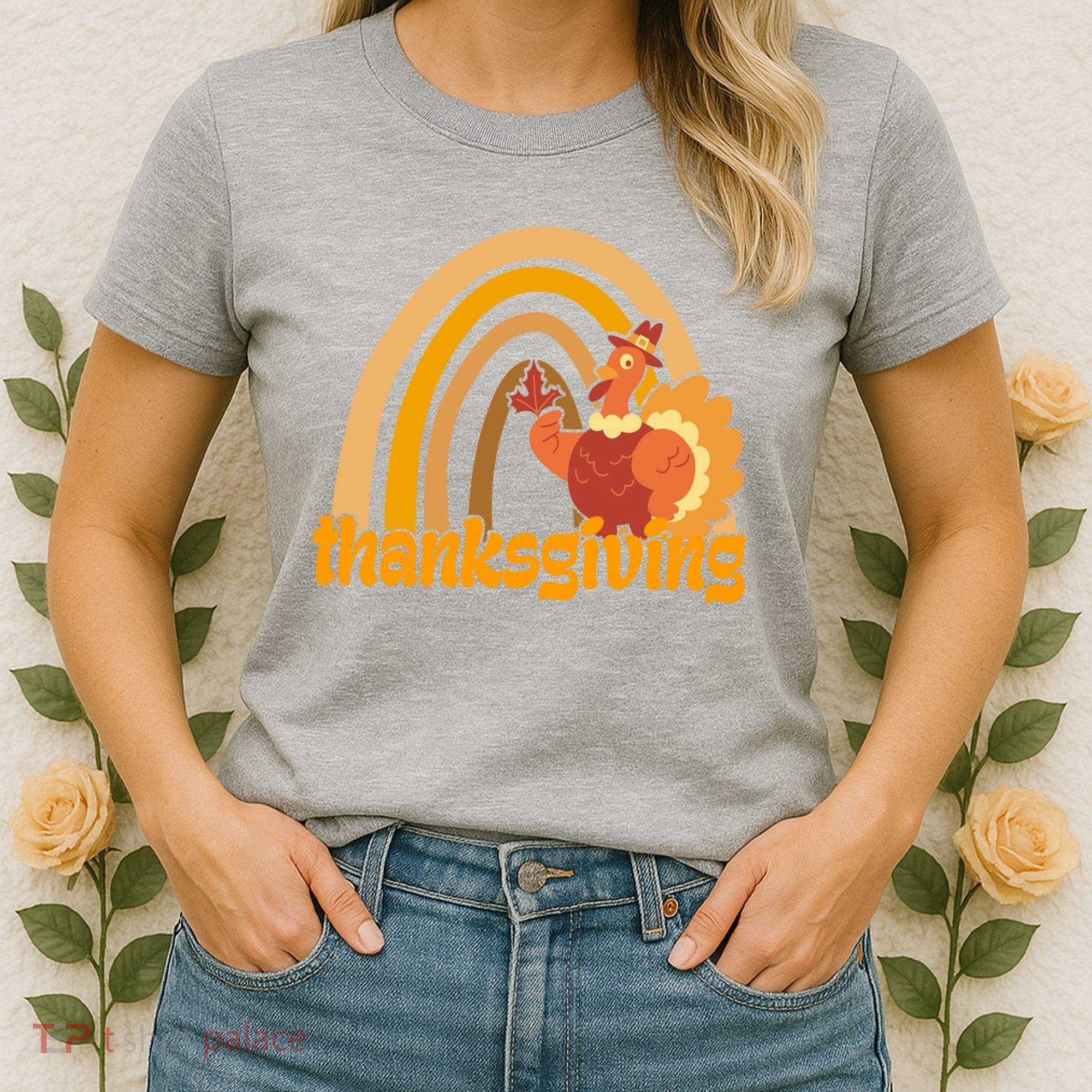 Thanksgiving Rainbow Turkey Holiday Cute Women's T-Shirt