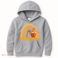Thanksgiving Rainbow Turkey Holiday Cute Kids Hoodie thumb 0