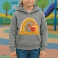 Thanksgiving Rainbow Turkey Holiday Cute Kids Hoodie thumb 3
