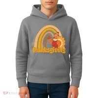Thanksgiving Rainbow Turkey Holiday Cute Kids Hoodie thumb 4
