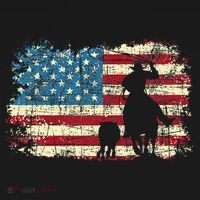 Team Roping USA Flag Cowboy Cowgirl Rancher Heading Heeler T-Shirt thumb 7