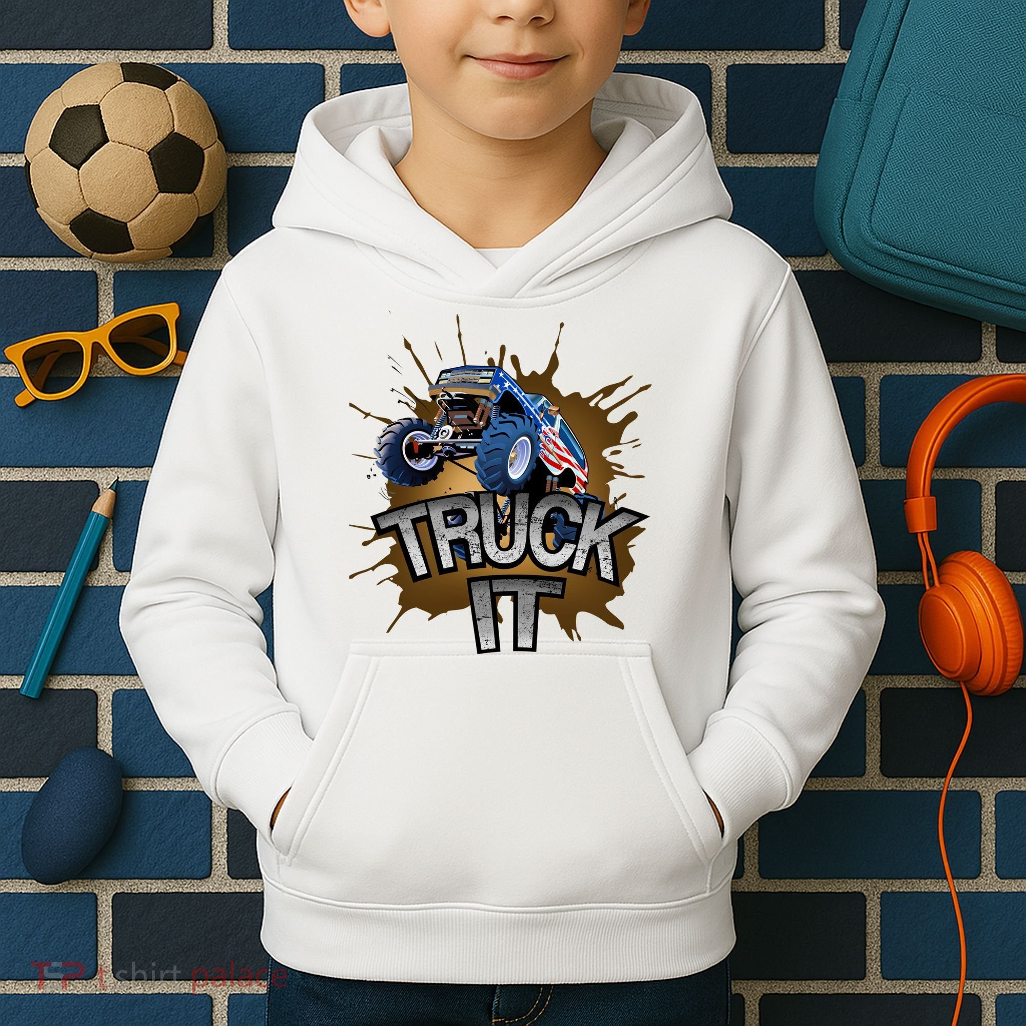 Truck It American Monster Truck Kids Hoodie