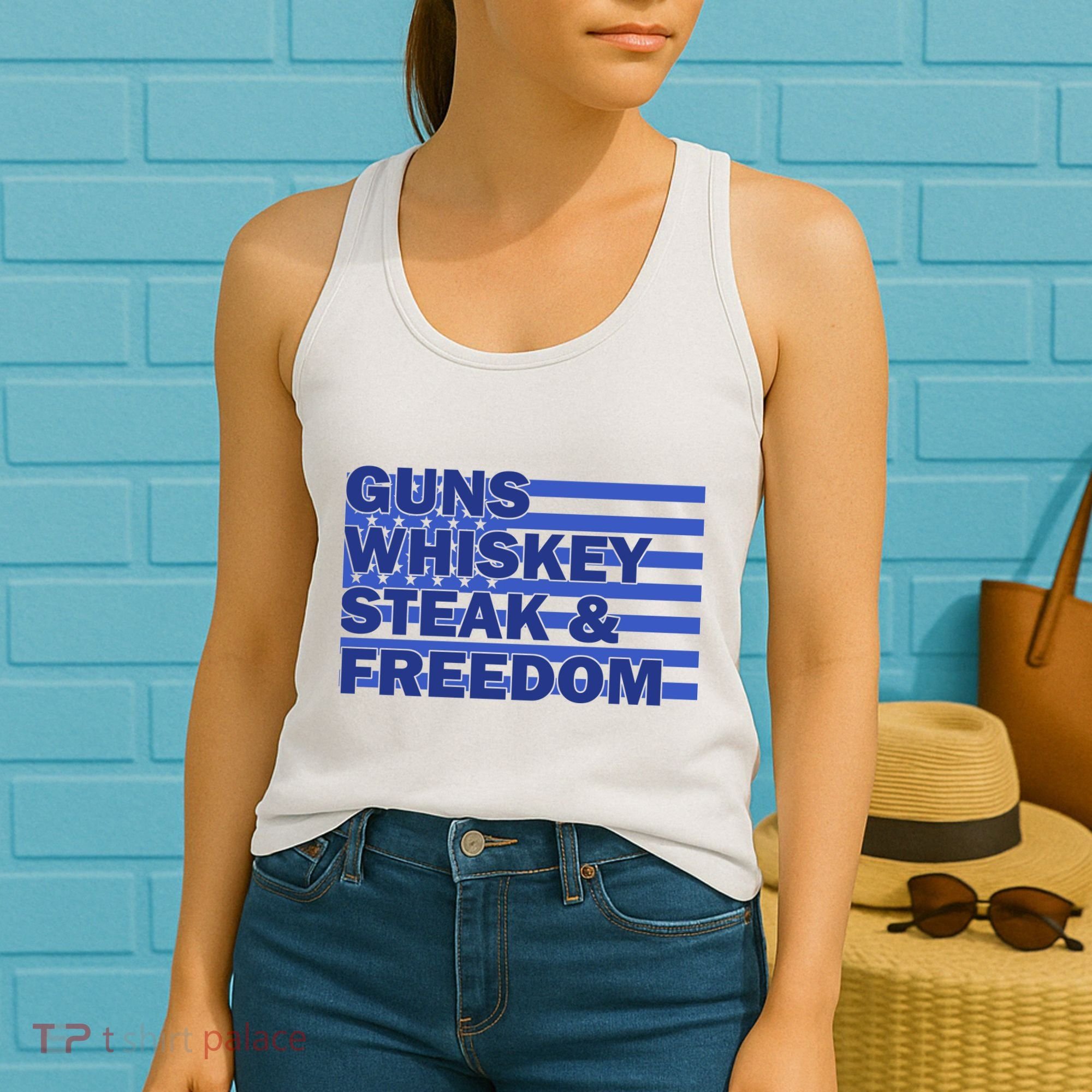 True American Guns Whiskey Steak Freedom Women's Tank Top