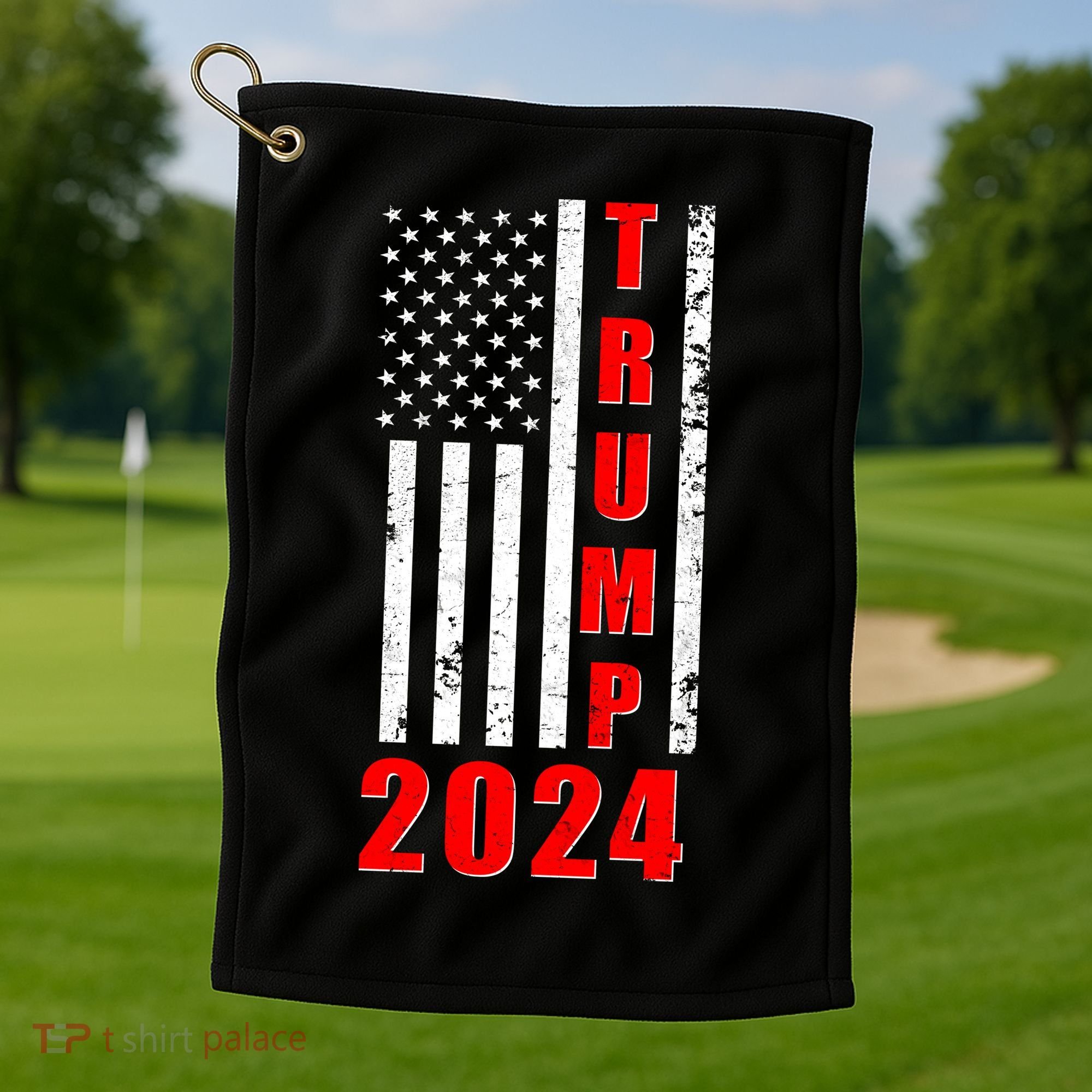Trump 2024 Election Distressed US Flag Golf Towel