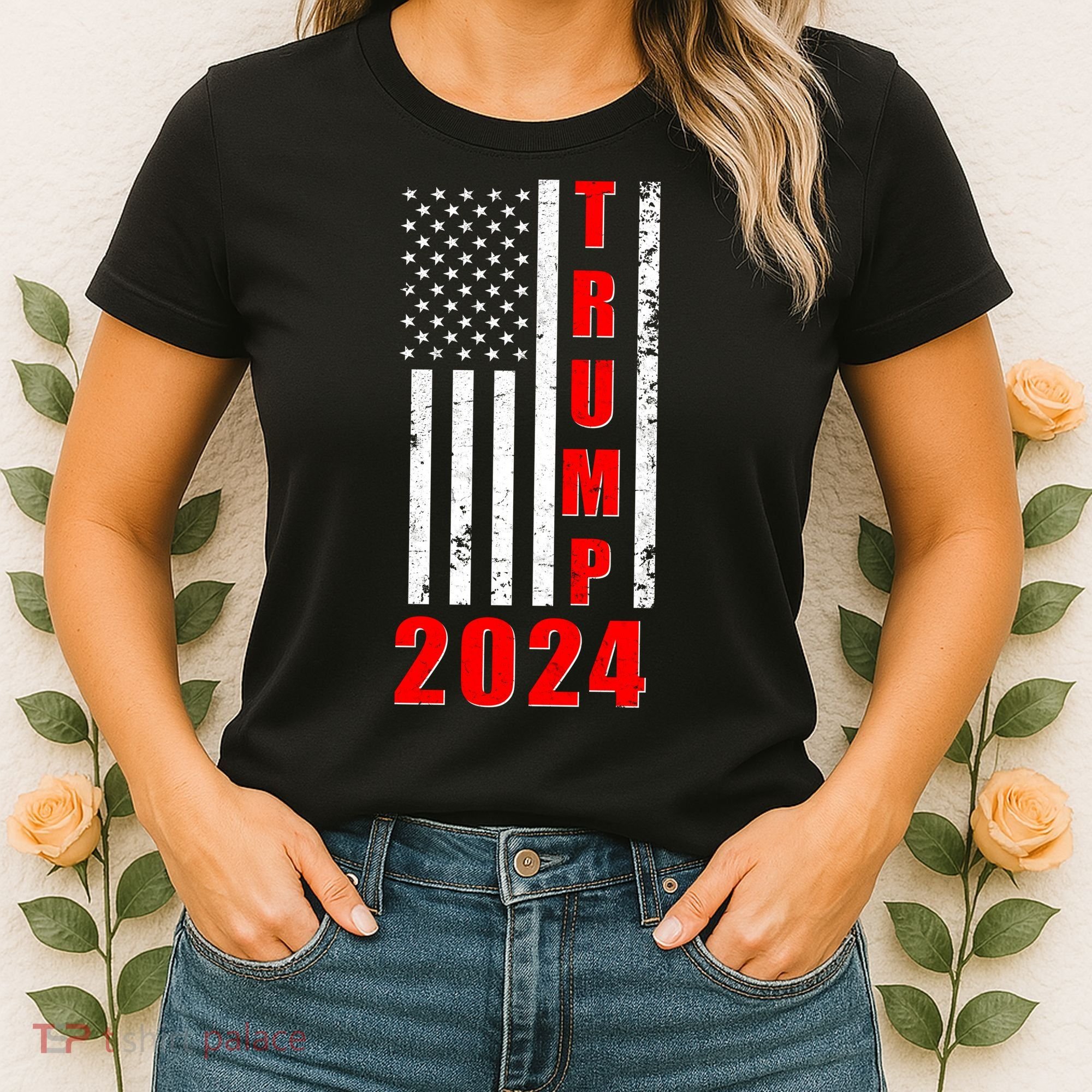 Trump 2024 Election Distressed US Flag Women's T-Shirt