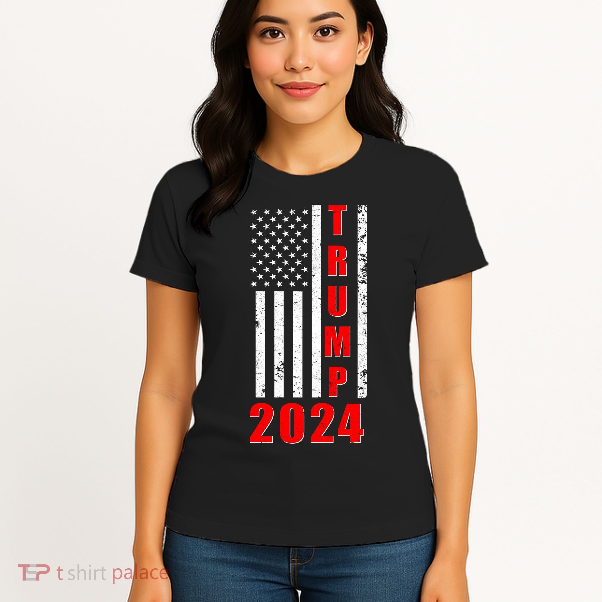 Trump 2024 Election Distressed US Flag Women's T-Shirt