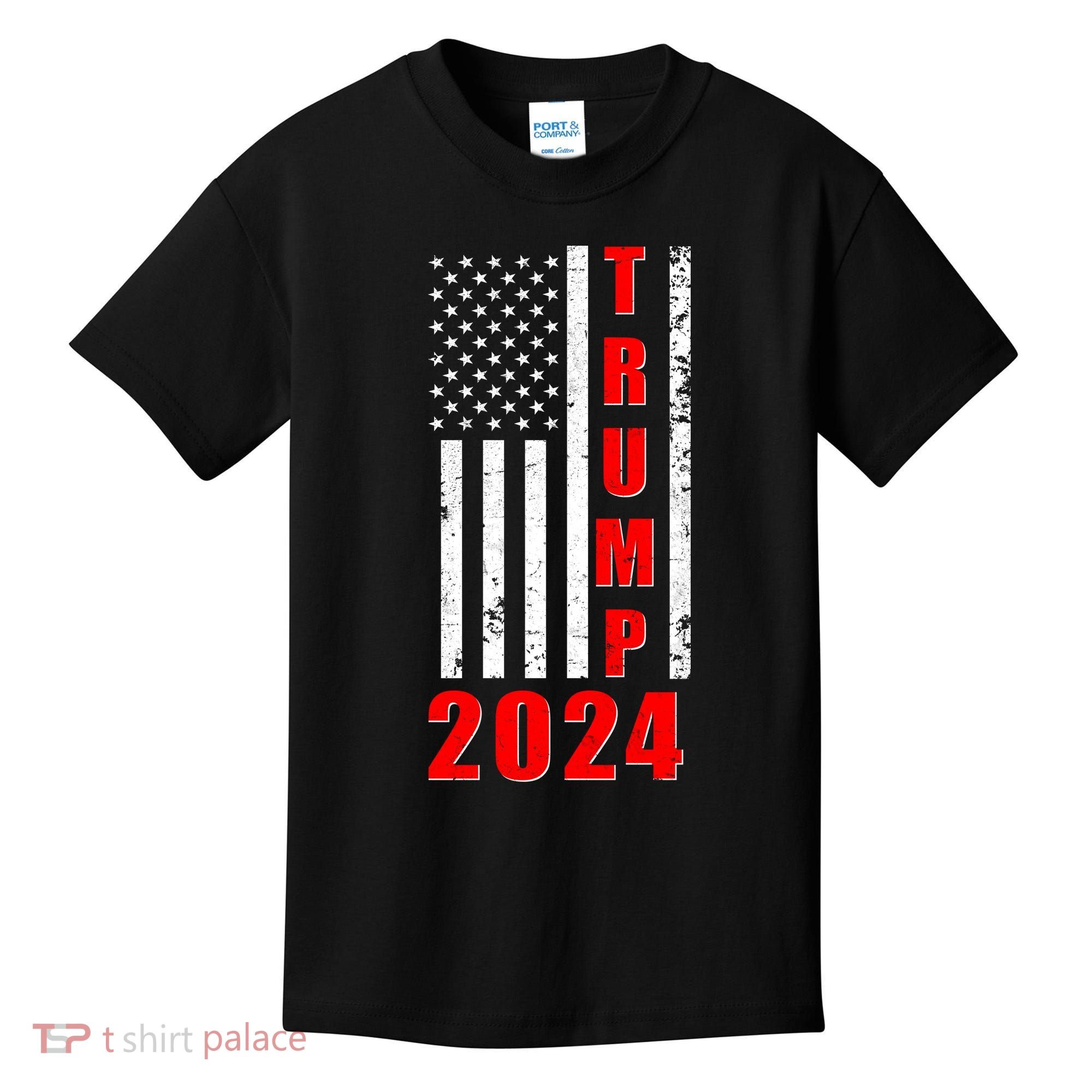 Trump 2024 Election Distressed US Flag Kids T-Shirt