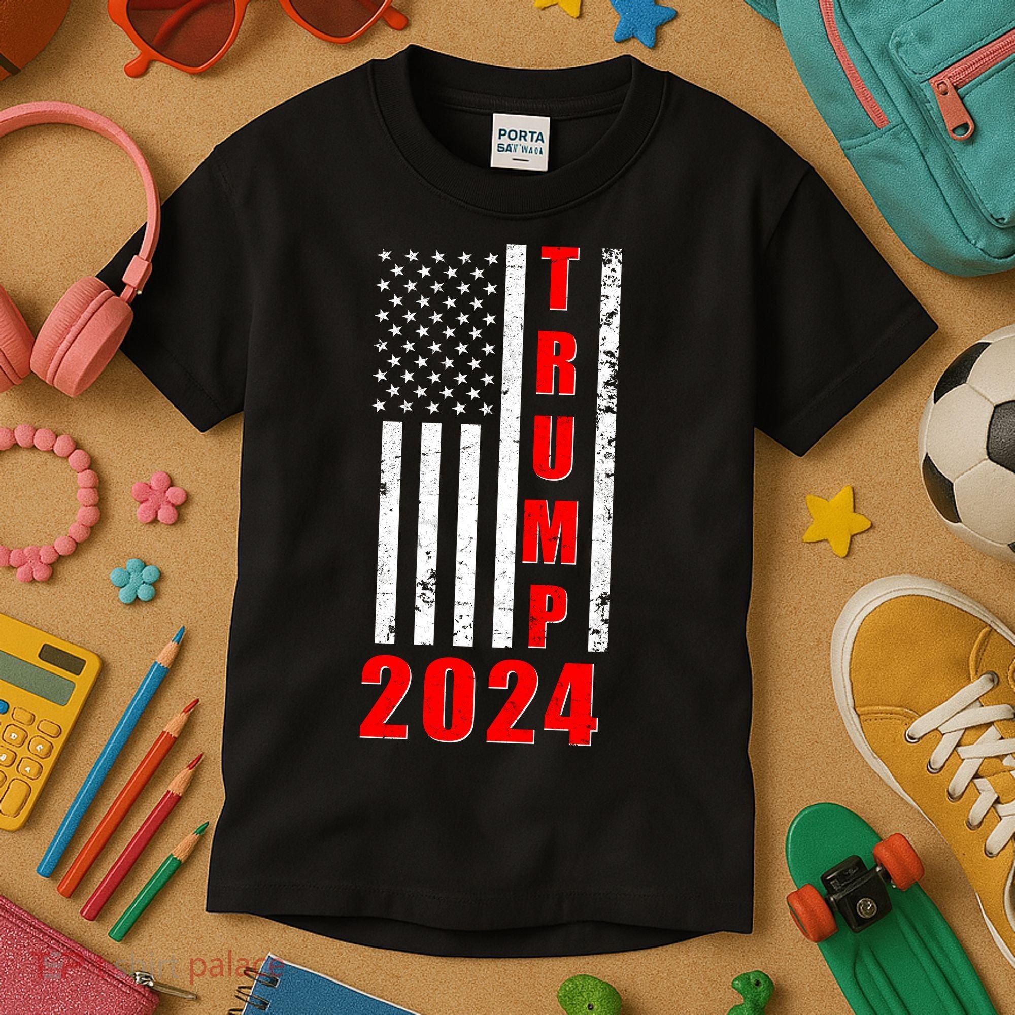 Trump 2024 Election Distressed US Flag Kids T-Shirt