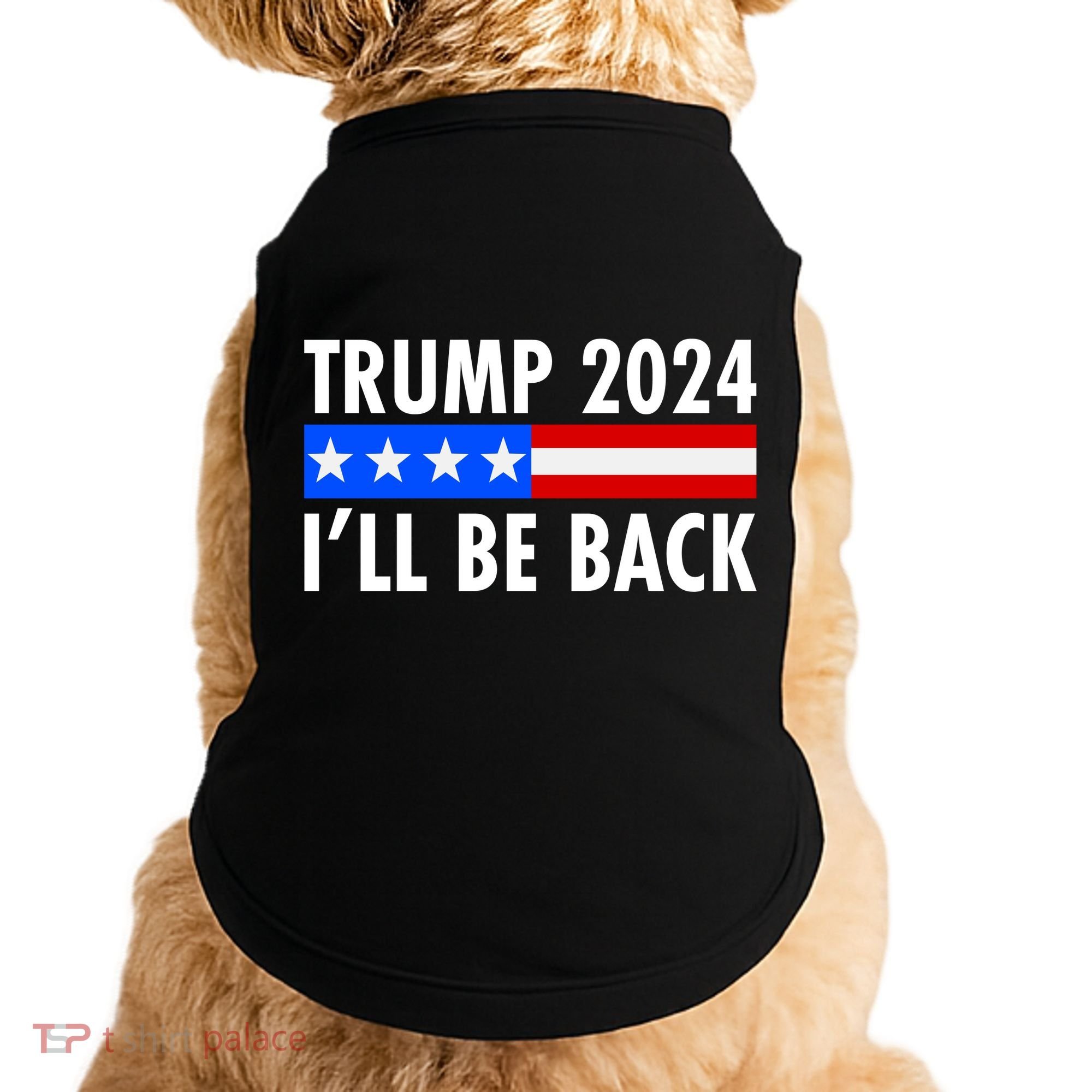 Trump 2024 I'll Be Back US Flag logo Doggie Tank