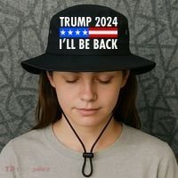 Trump 2024 I'll Be Back US Flag logo Bucket Hat thumb 3