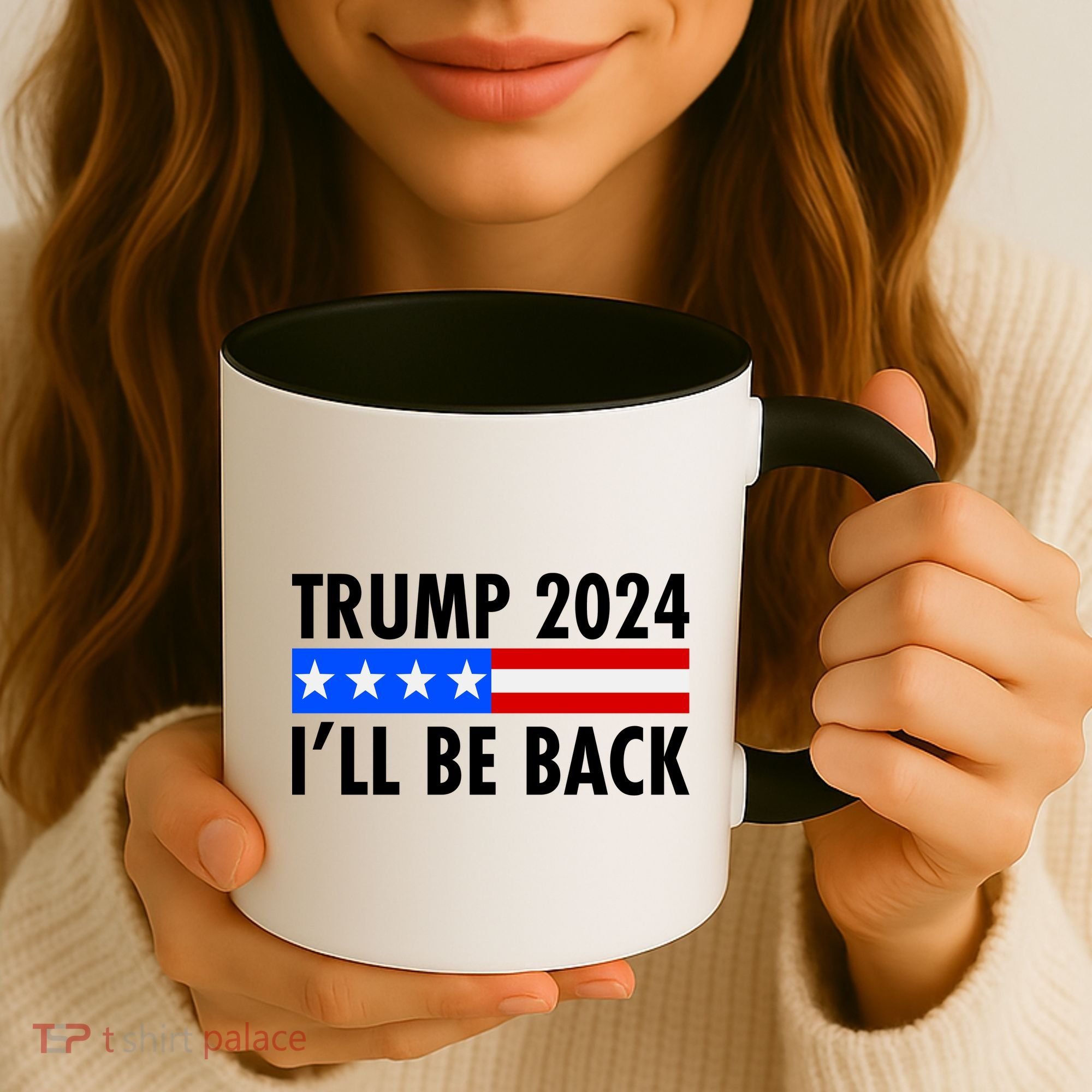 Trump 2024 I'll Be Back US Flag logo Coffee Mug