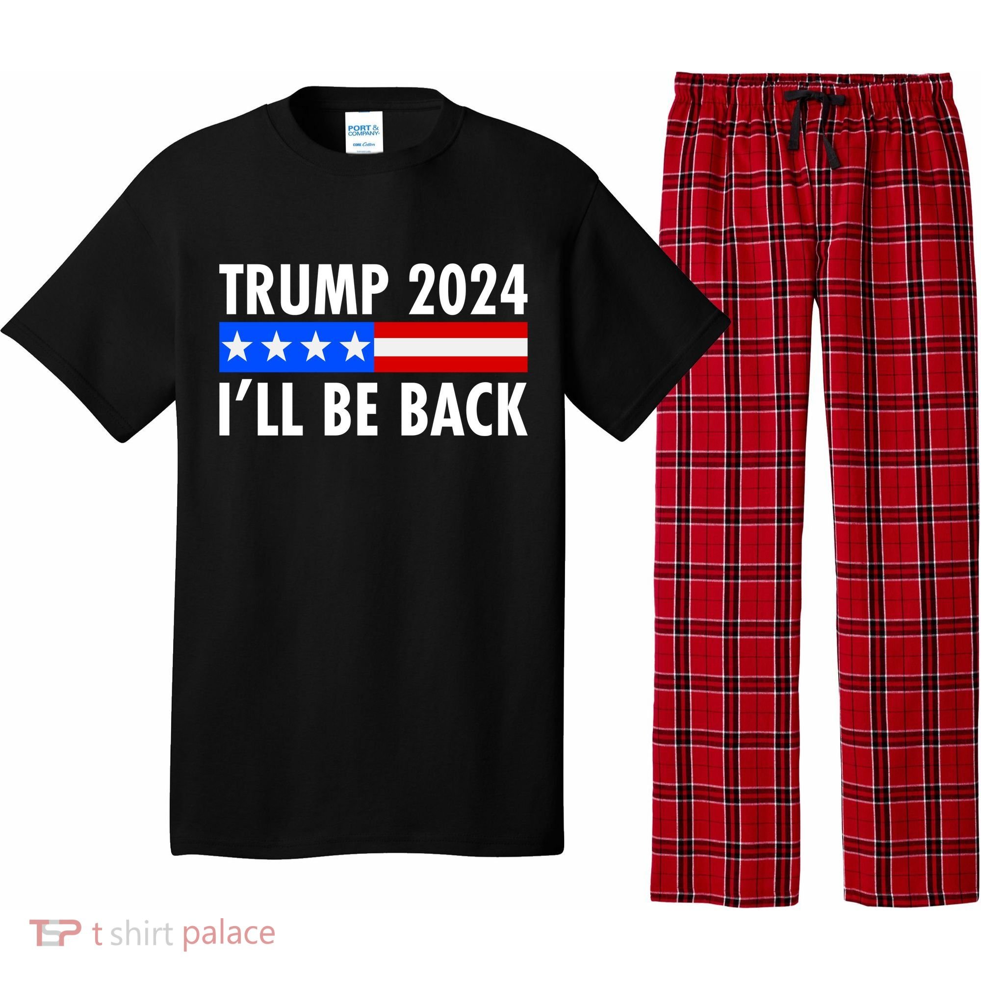 Trump 2024 I'll Be Back US Flag logo Pajama Set
