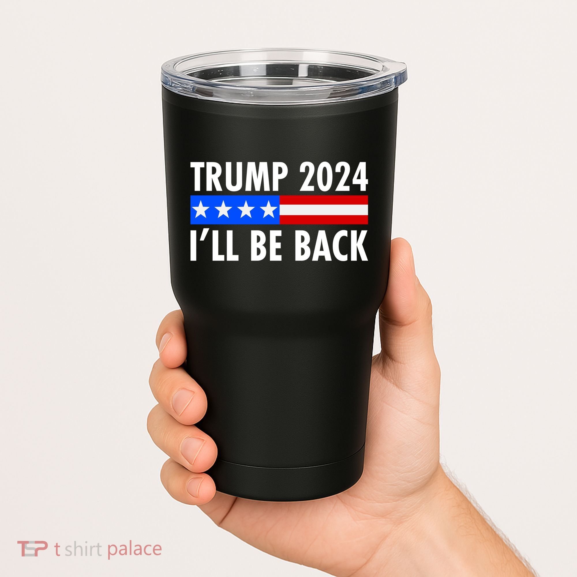 Trump 2024 I'll Be Back US Flag logo Tumbler