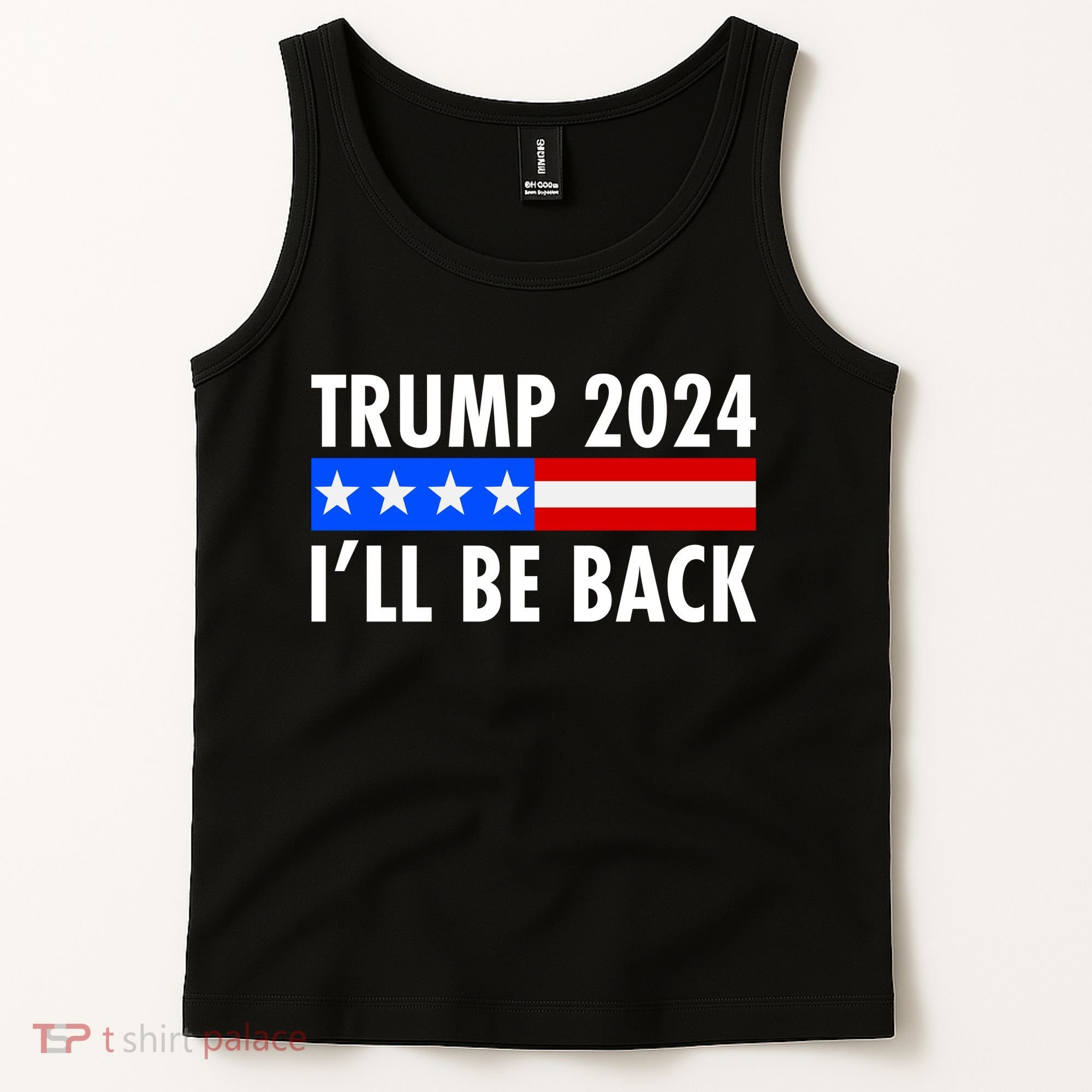 Trump 2024 I'll Be Back US Flag logo Tank Top