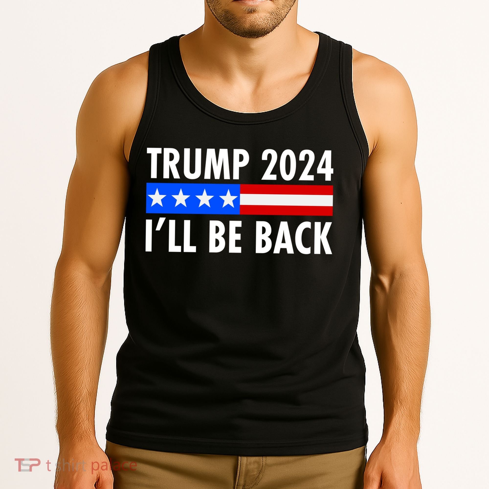 Trump 2024 I'll Be Back US Flag logo Tank Top