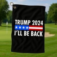 Trump 2024 I'll Be Back US Flag logo Golf Towel thumb 1
