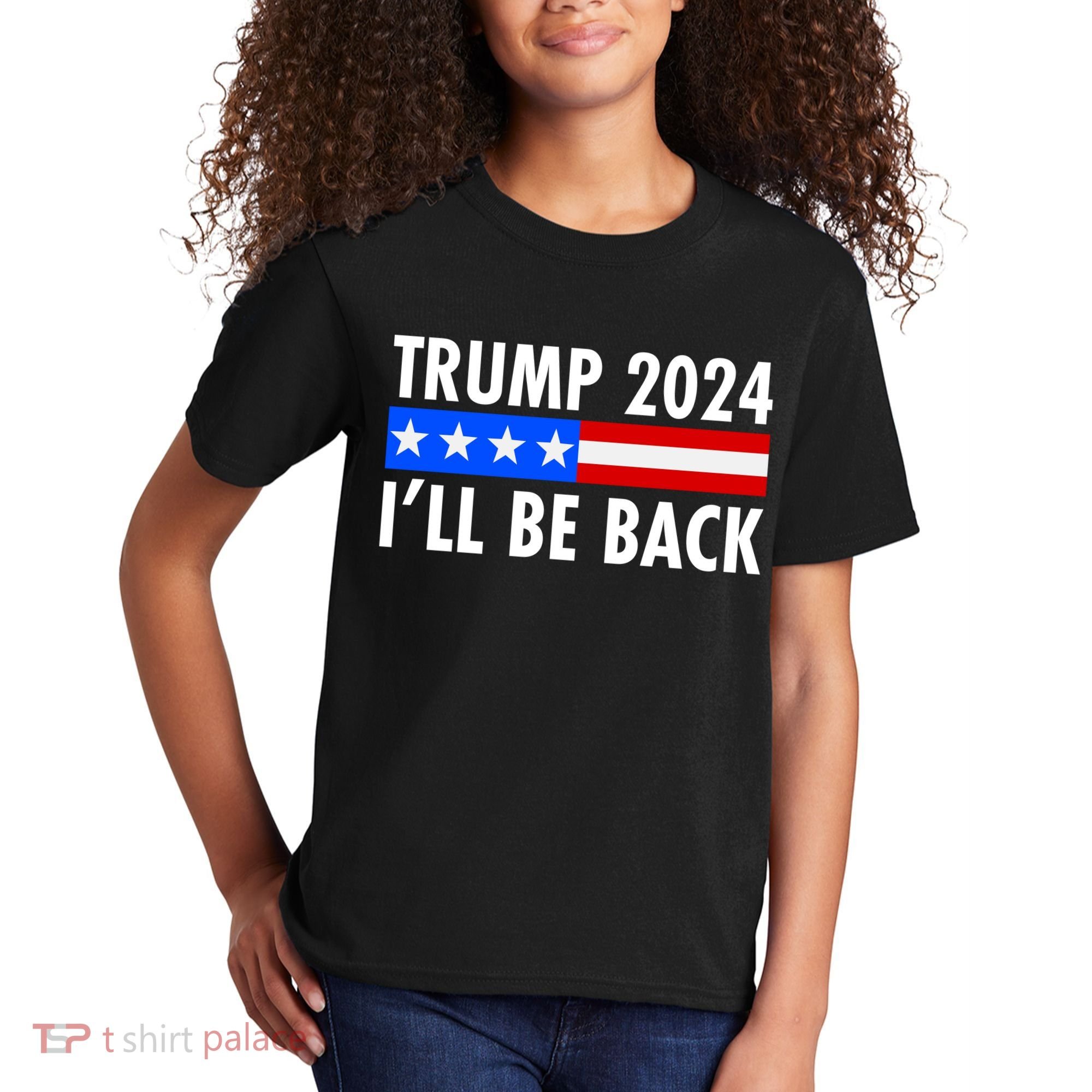 Trump 2024 I'll Be Back US Flag logo Kids T-Shirt