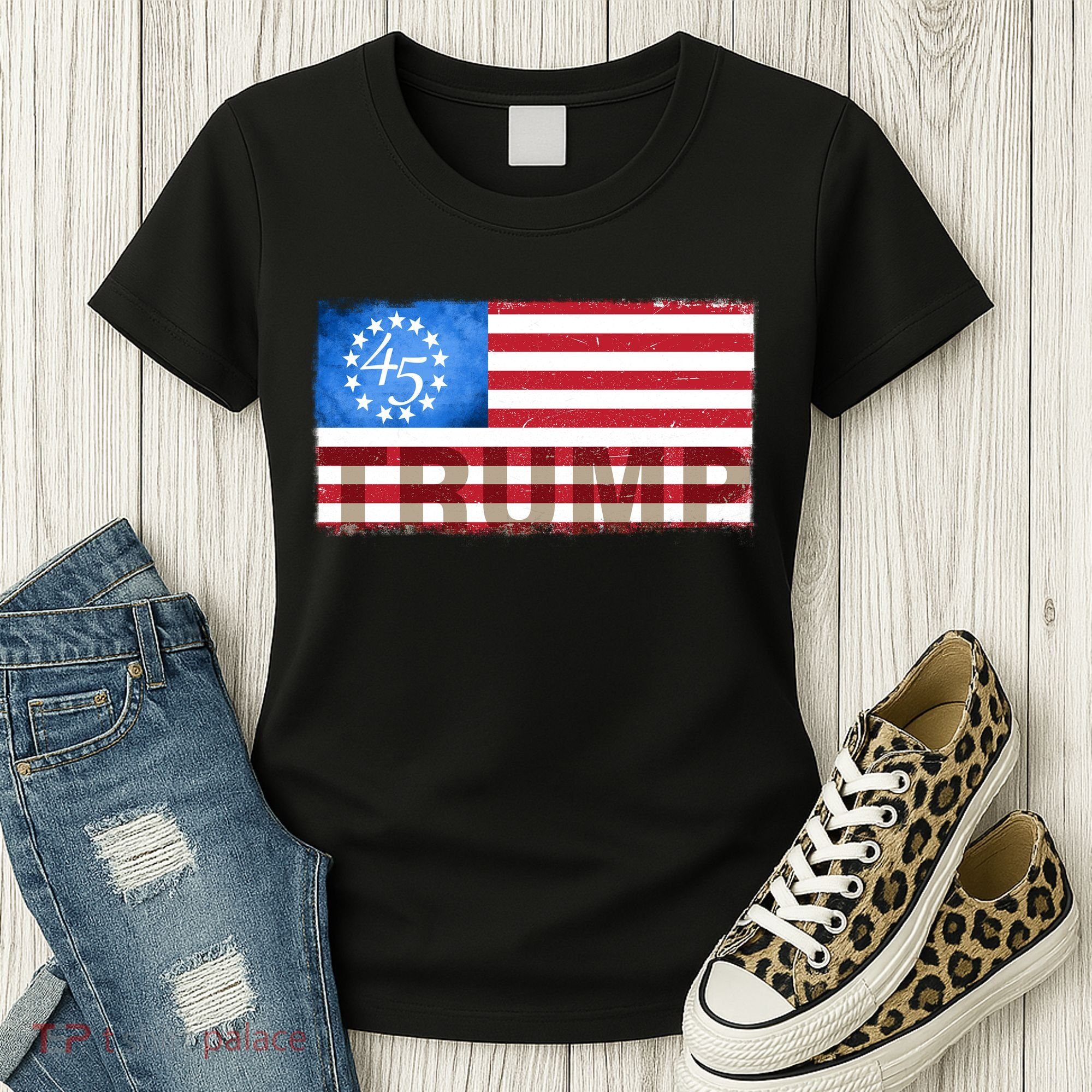 Trump 45 Betsy Ross 13 Original Colonies Flag Women's T-Shirt