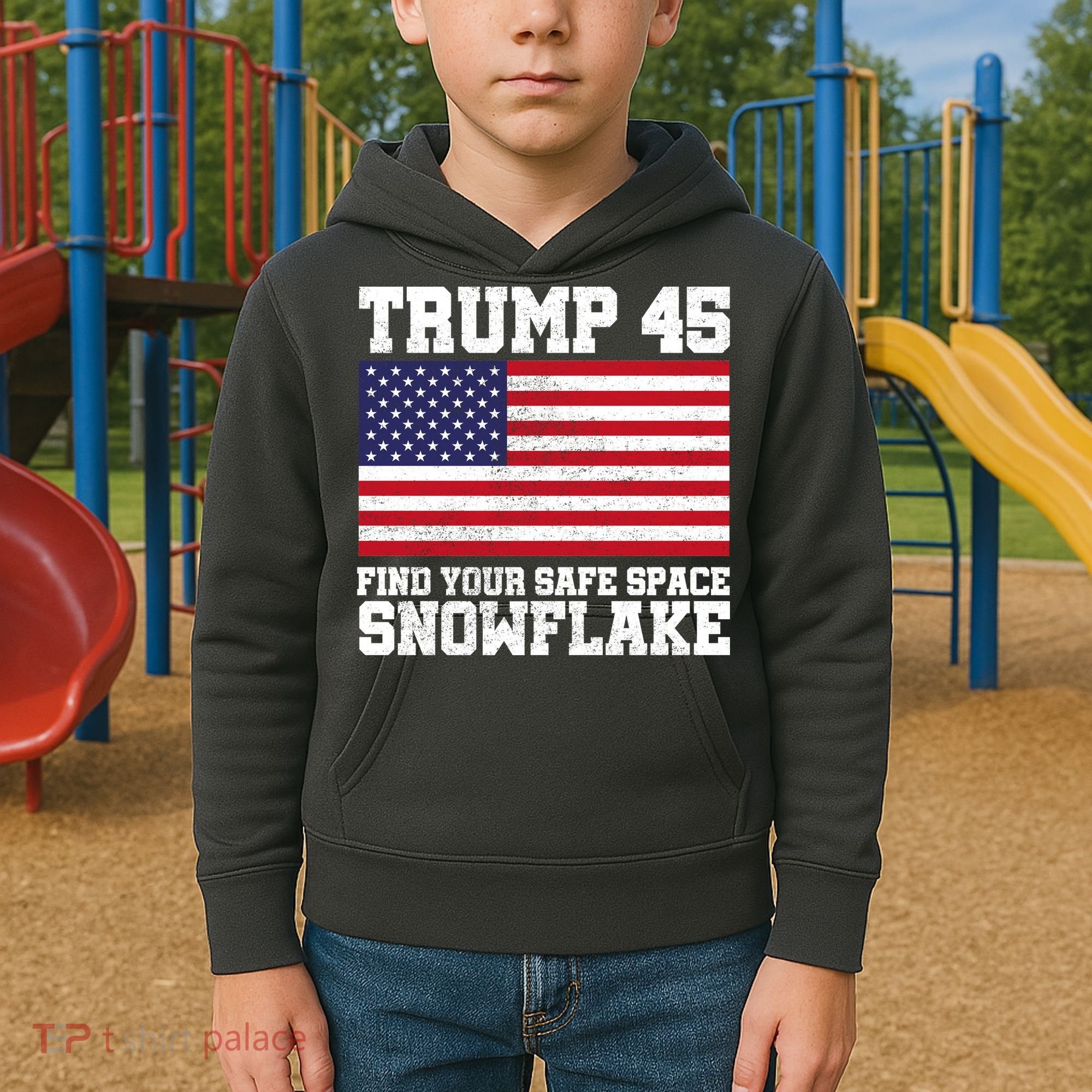 Trump 45 Find Your Safe Place Snowflake Kids Hoodie