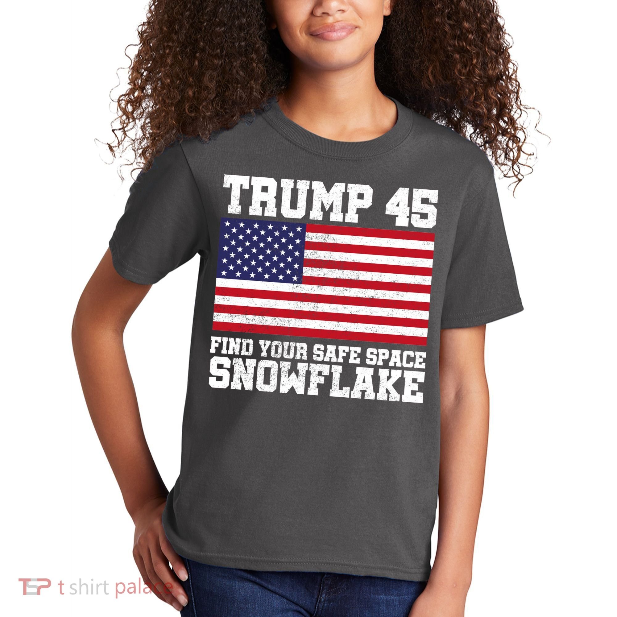 Trump 45 Find Your Safe Place Snowflake Kids T-Shirt