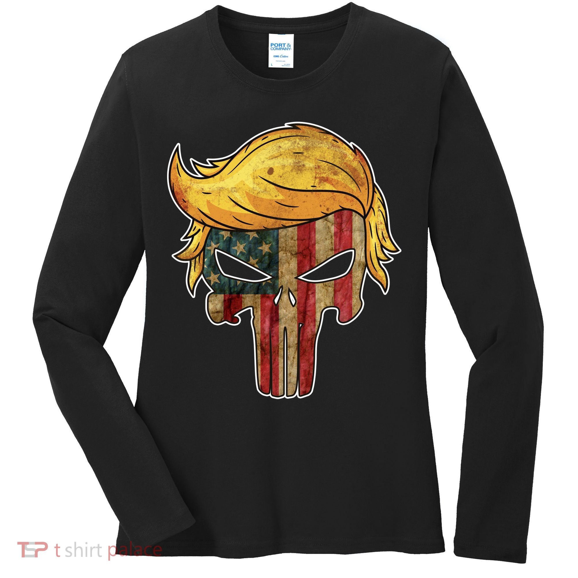 Trump American Skull Golden Hair Women's Long Sleeve Shirt