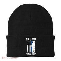Trump Because Police Lives Matter Thin Blue Line Beanie thumb 0
