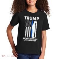 Trump Because Police Lives Matter Thin Blue Line Kids T-Shirt thumb 2
