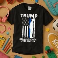 Trump Because Police Lives Matter Thin Blue Line Kids T-Shirt thumb 3