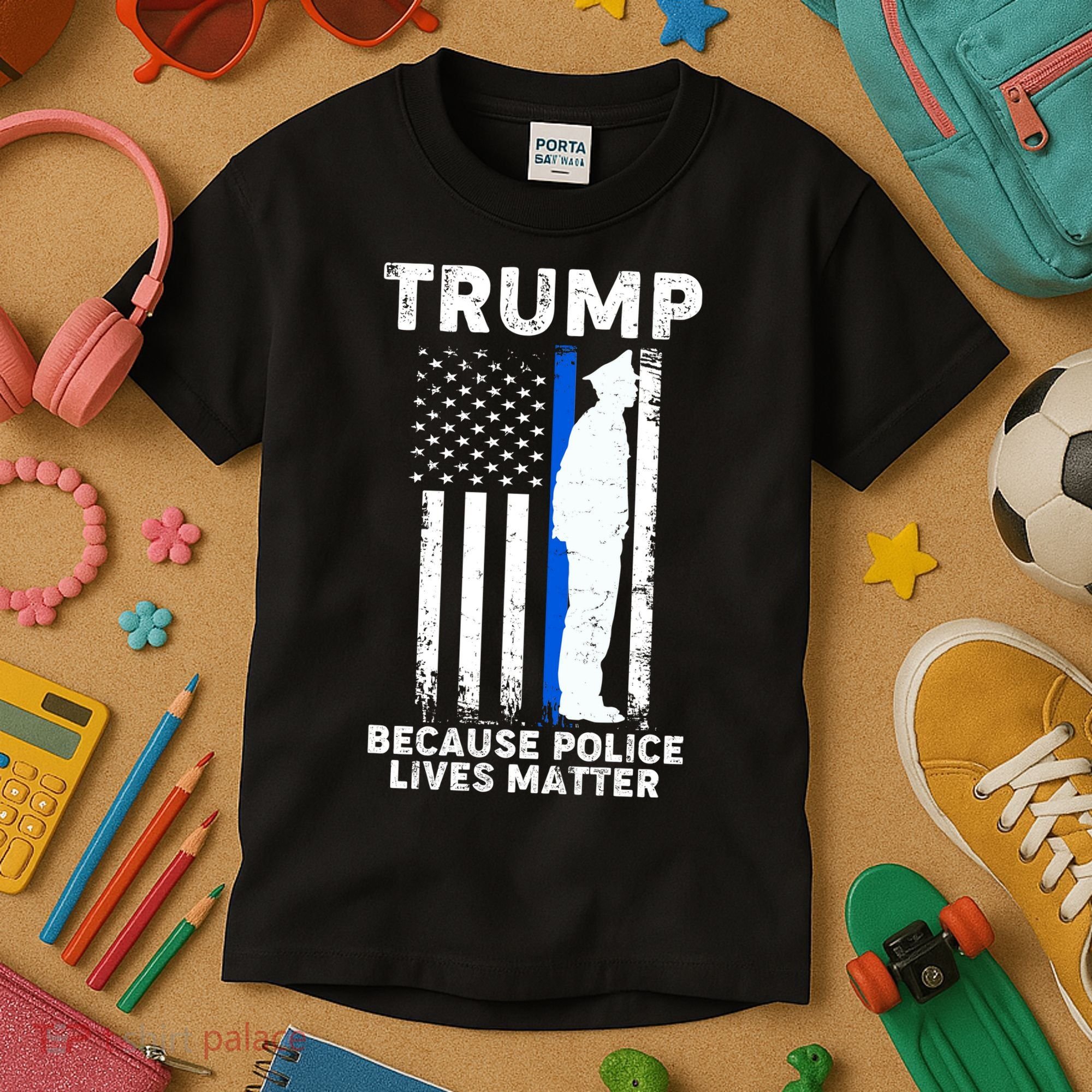 Trump Because Police Lives Matter Thin Blue Line Kids T-Shirt