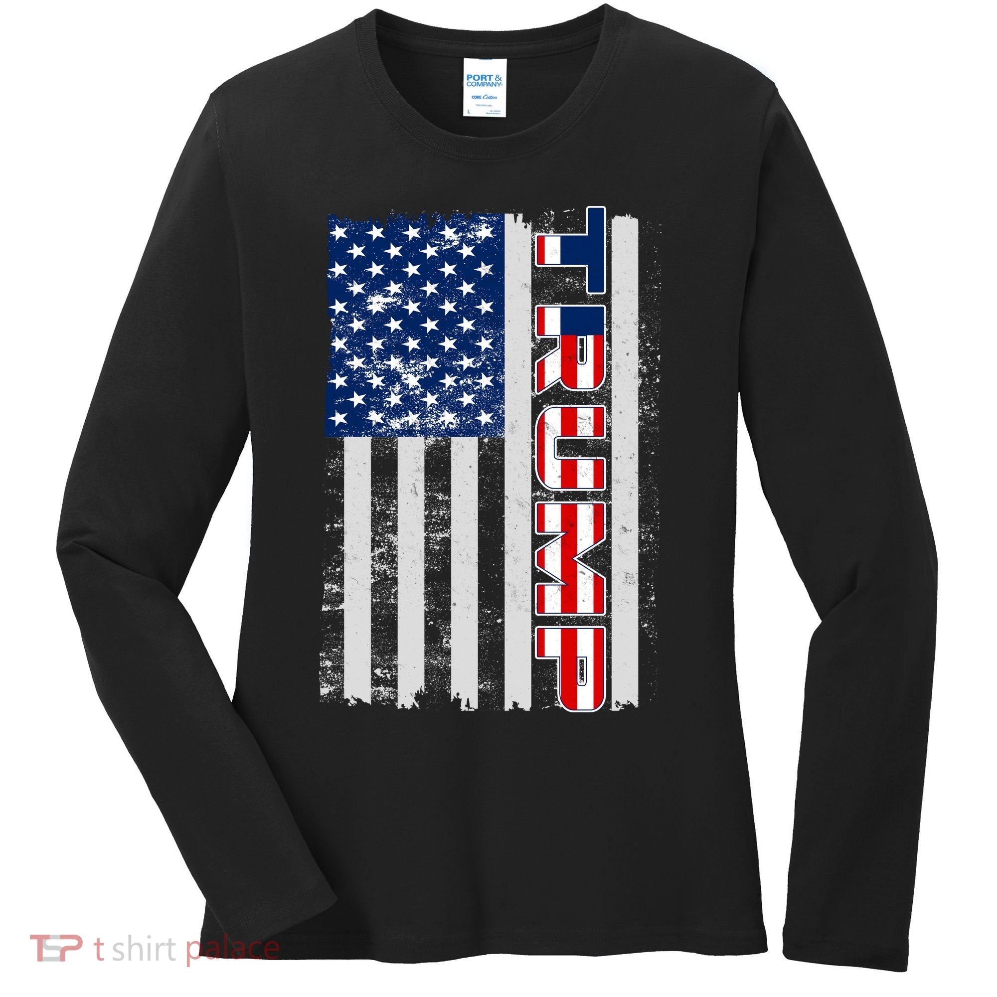 Trump Distressed USA Flag Women's Long Sleeve Shirt