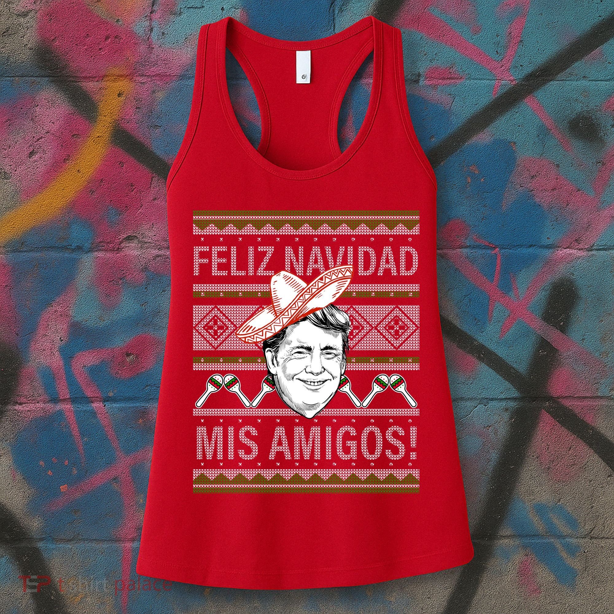 Trump Feliz Navidad Ugly Christmas Sweater Women's Tank Top