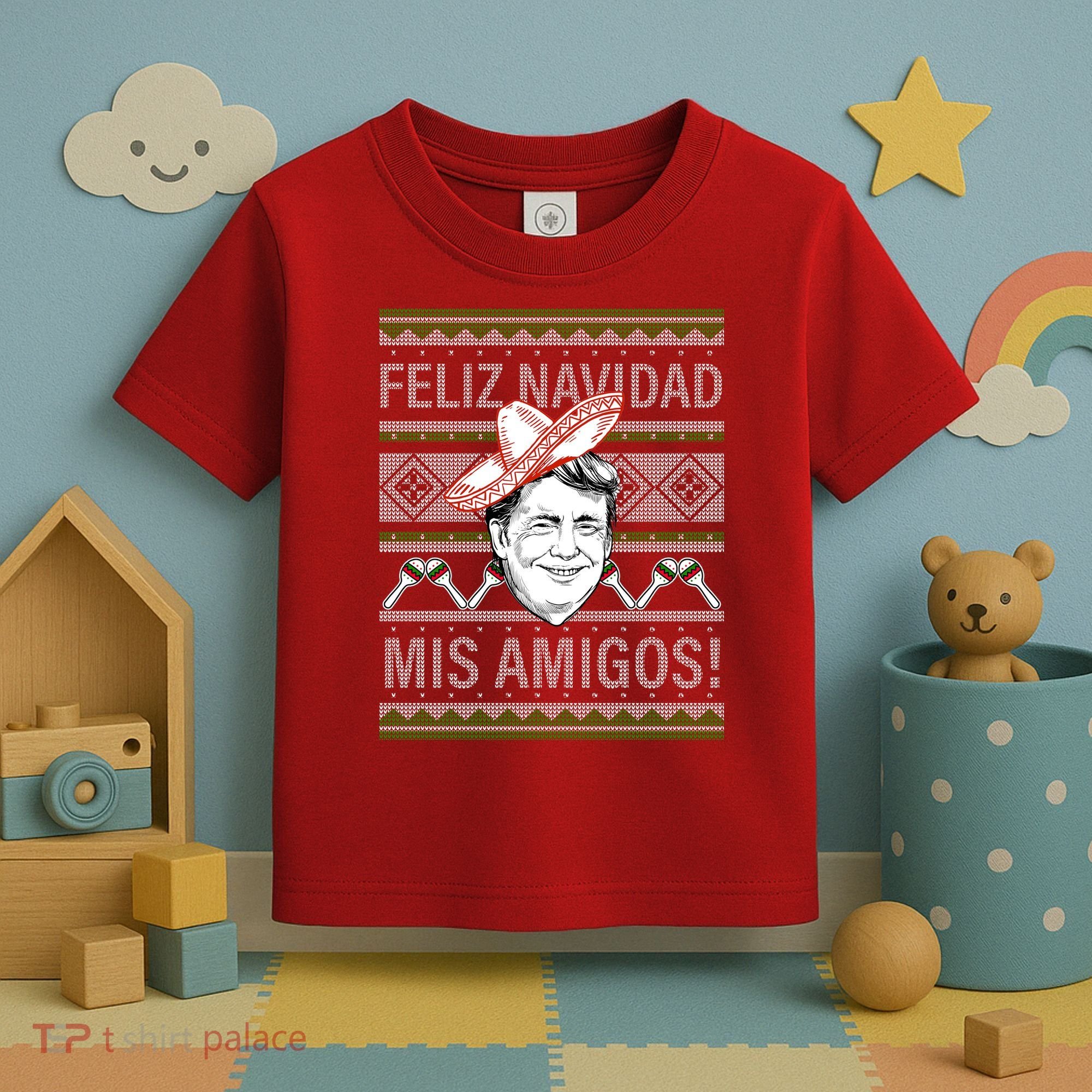 Trump Feliz Navidad Ugly Christmas Sweater Toddler T-Shirt
