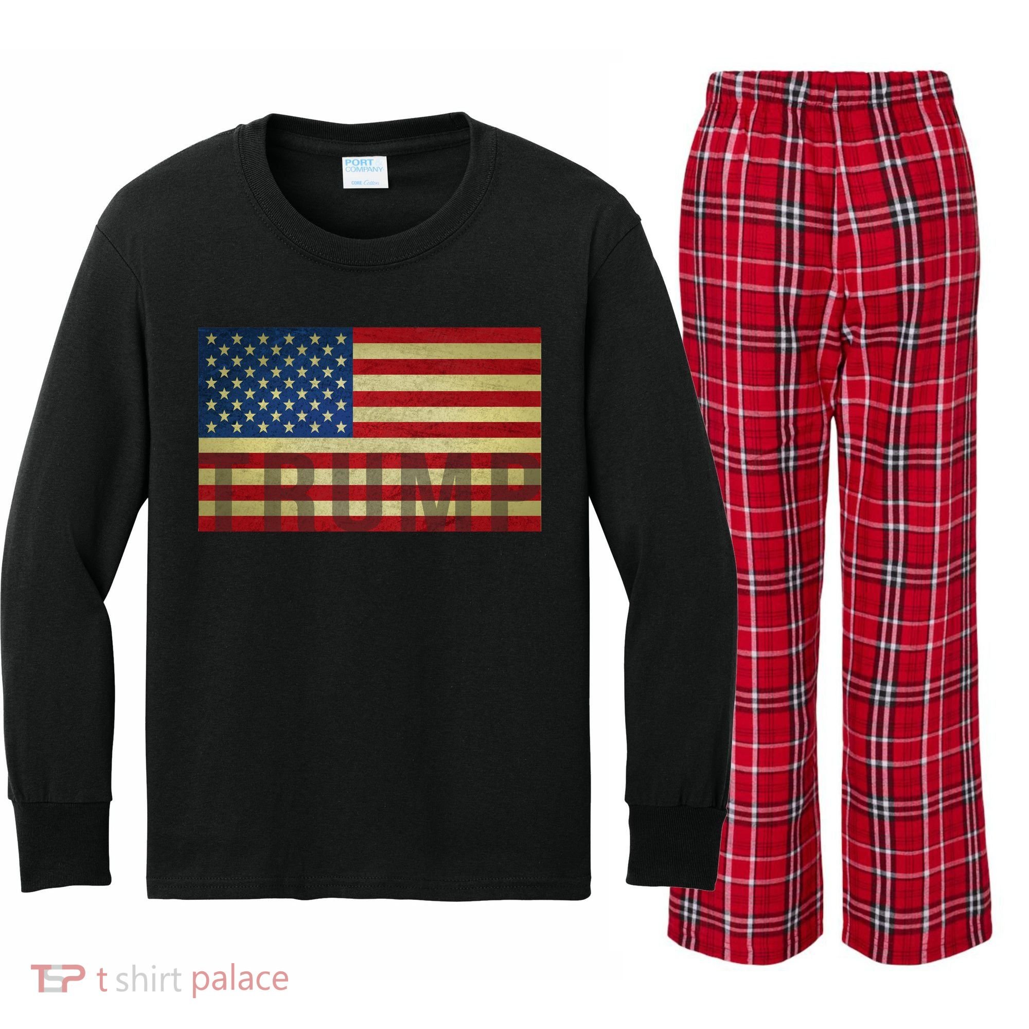 Trump For America Kids Long Sleeve Plaid Pajama Set