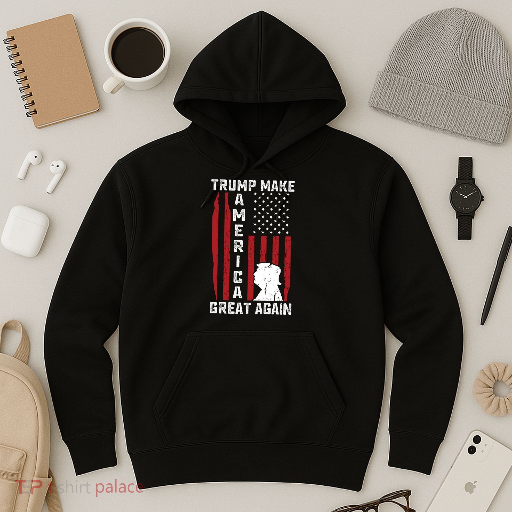 Trump Make America Great Again Distress Flag Hoodie