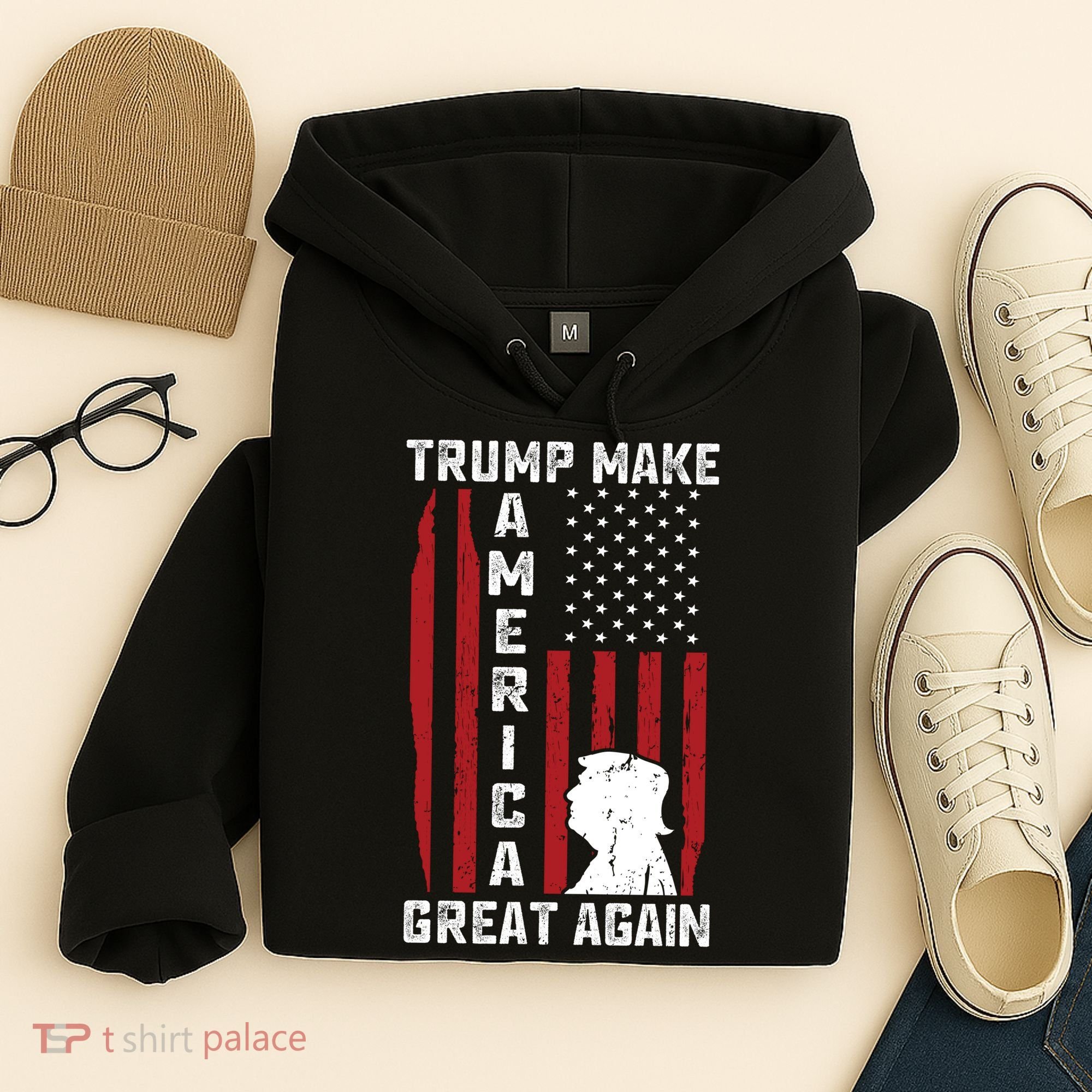 Trump Make America Great Again Distress Flag Hoodie