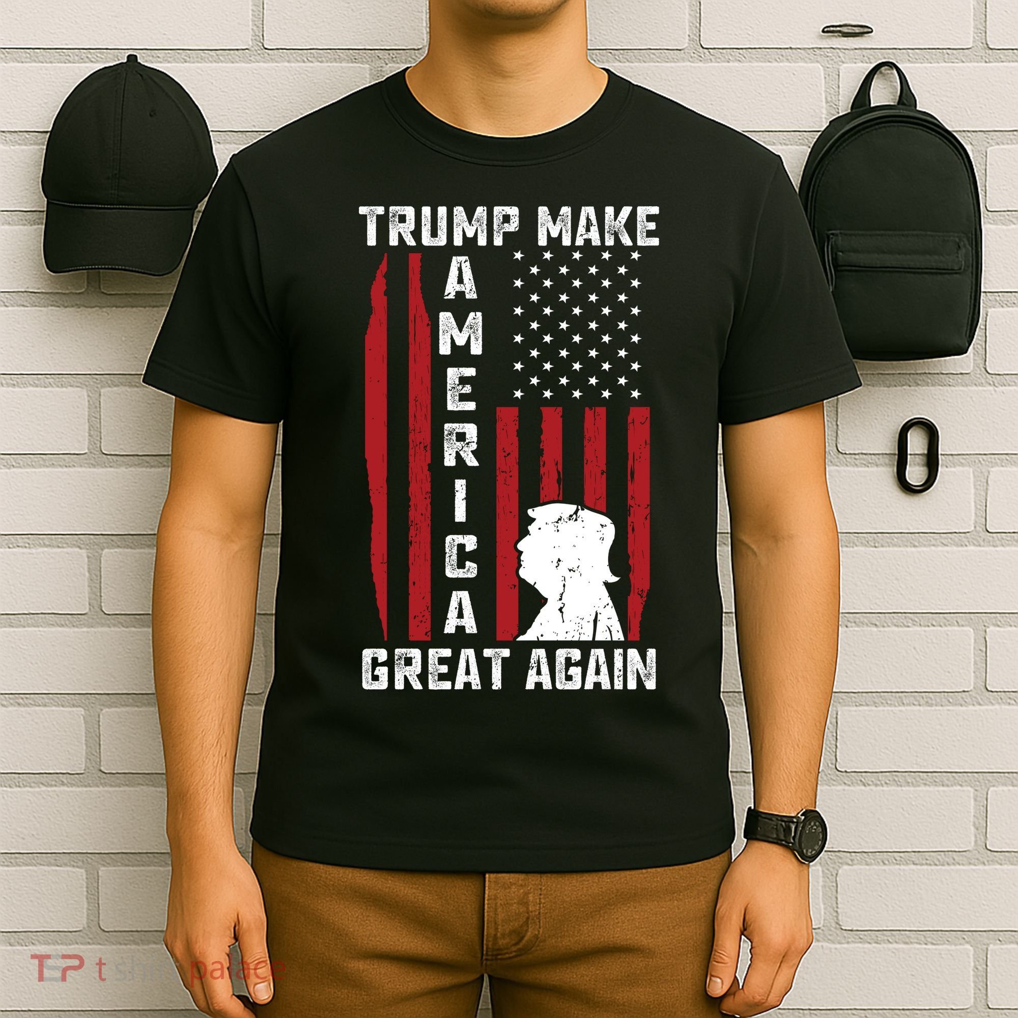 Trump Make America Great Again Distress Flag T-Shirt