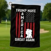 Trump Make America Great Again Distress Flag Golf Towel thumb 1