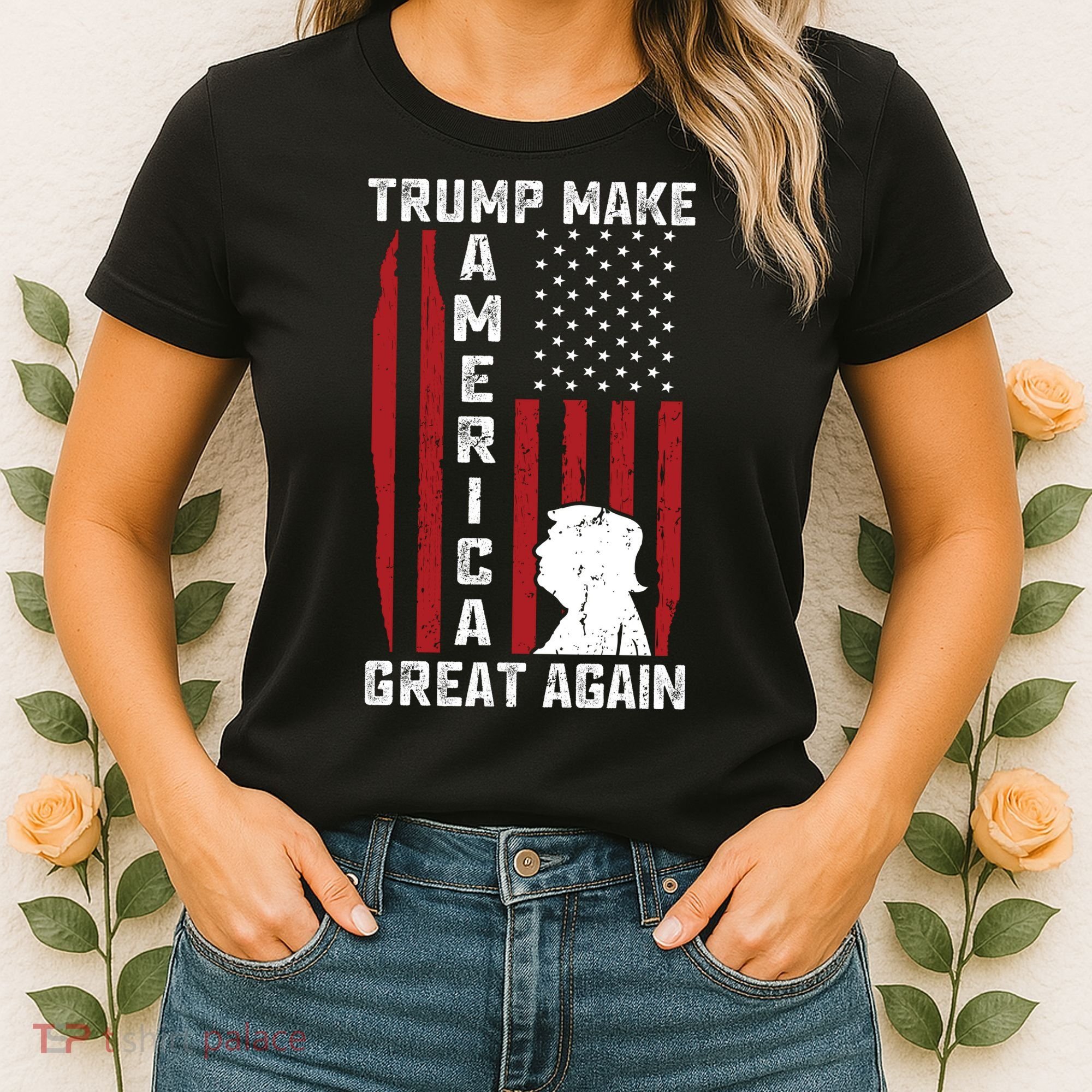 Trump Make America Great Again Distress Flag Women's T-Shirt
