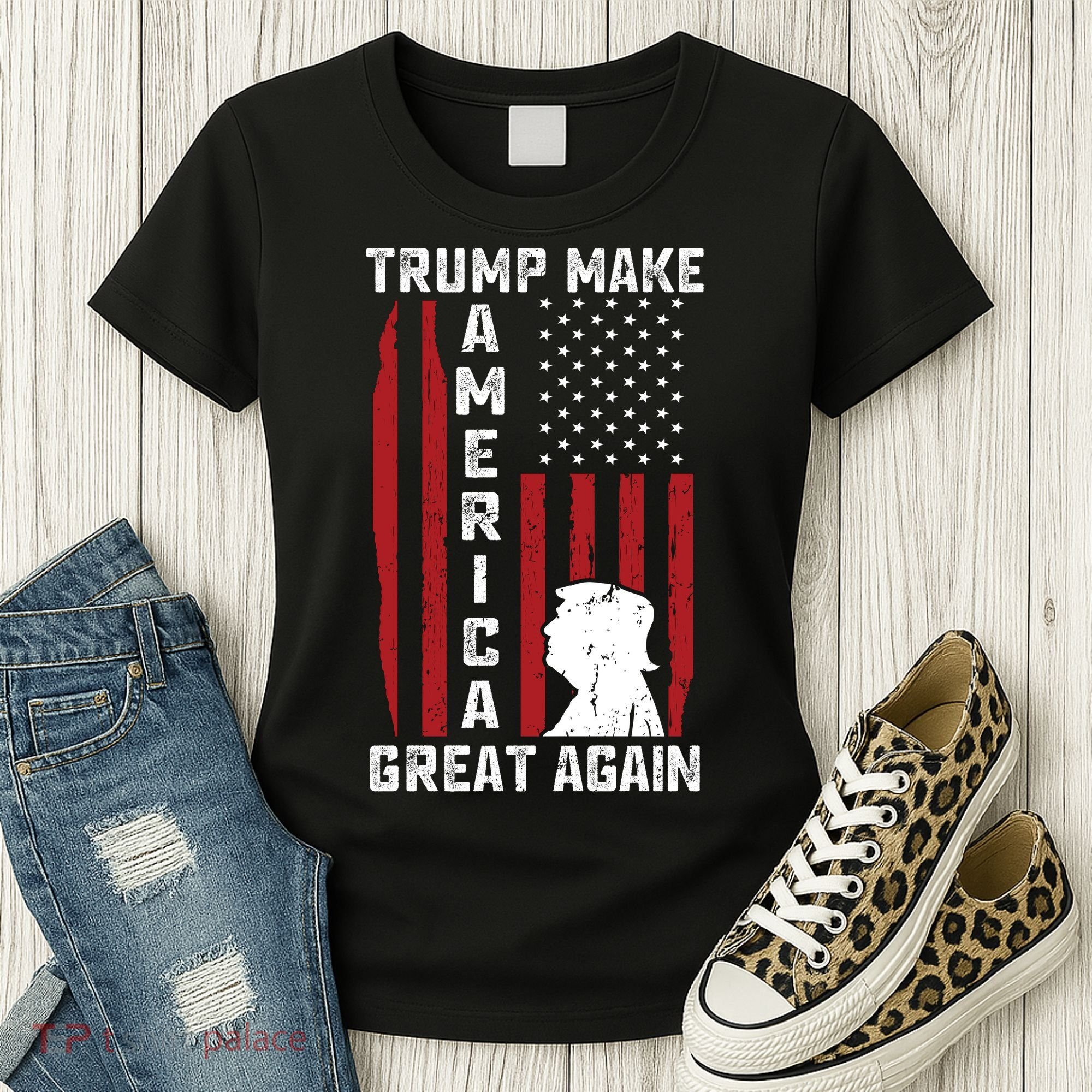 Trump Make America Great Again Distress Flag Women's T-Shirt