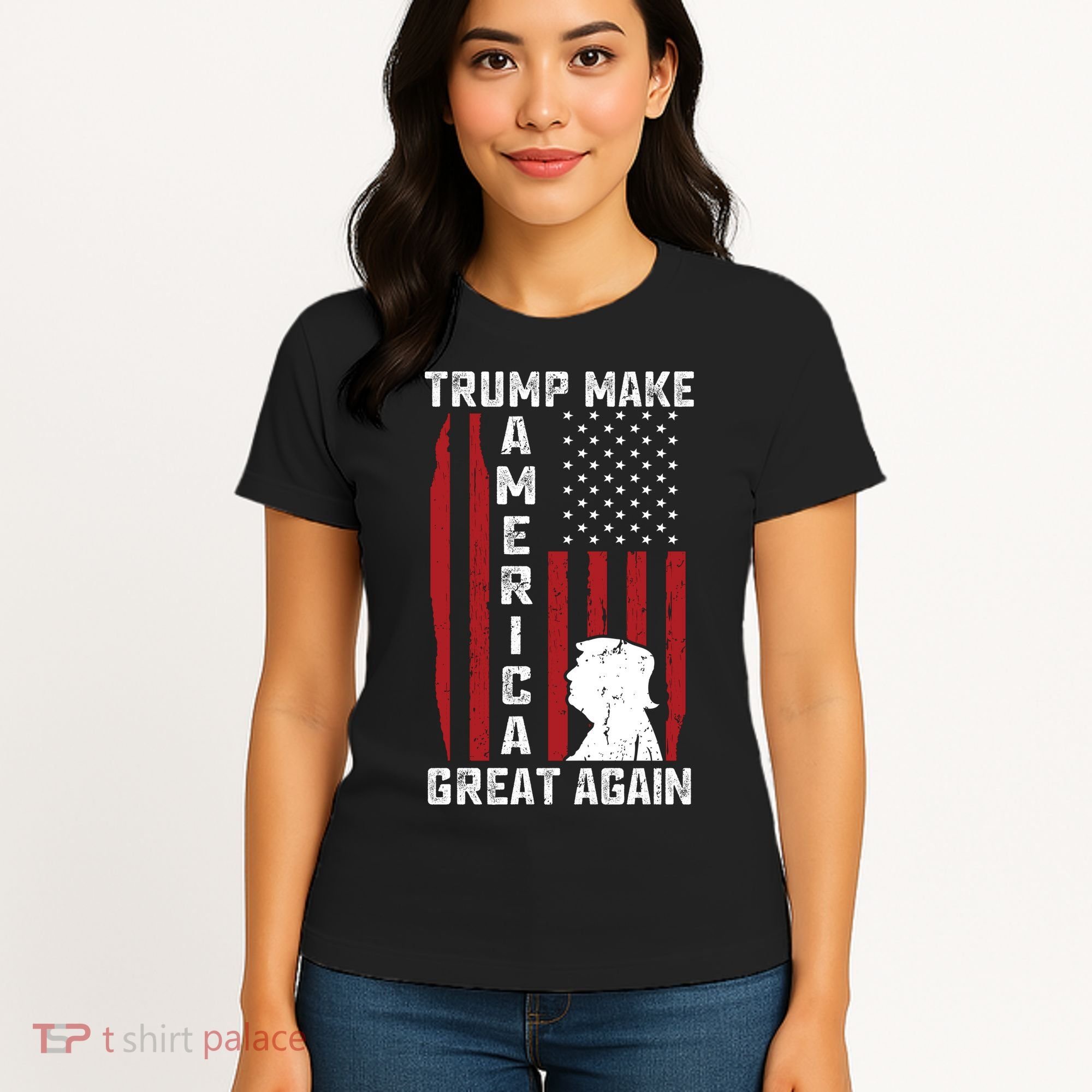 Trump Make America Great Again Distress Flag Women's T-Shirt