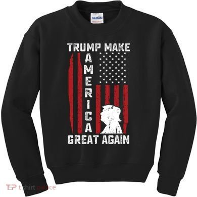 Trump Make America Great Again Distress Flag Kids Sweatshirt