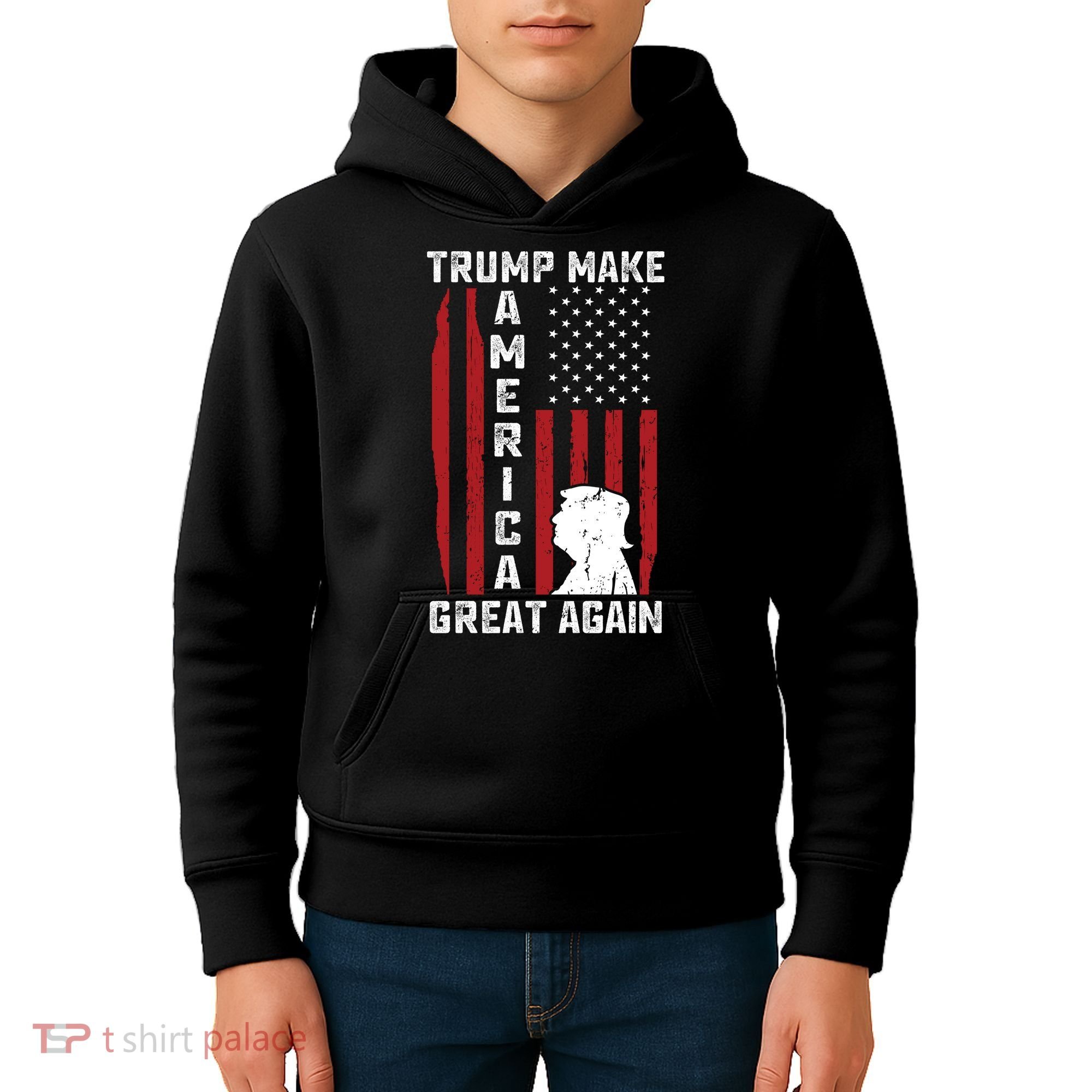 Trump Make America Great Again Distress Flag Kids Hoodie
