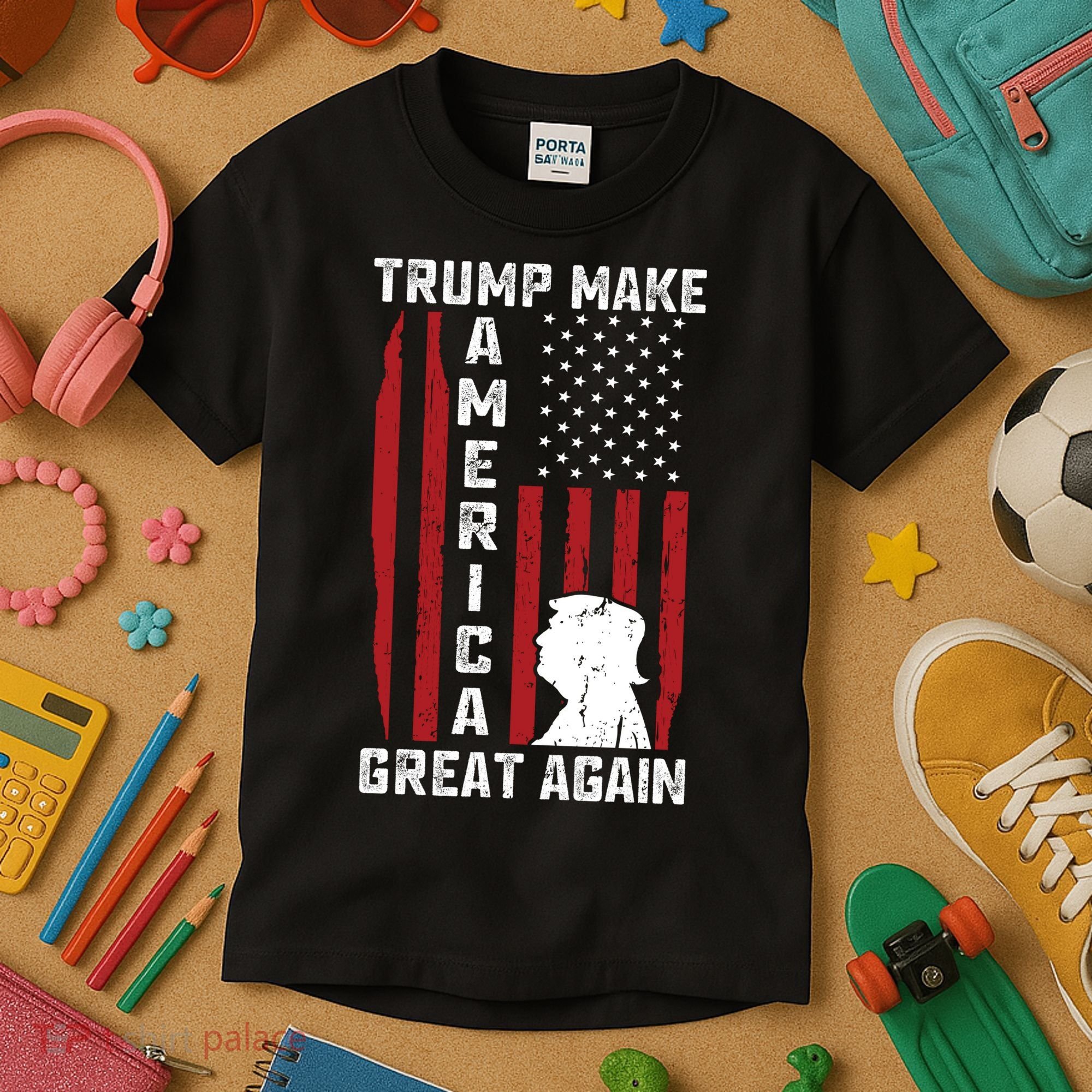 Trump Make America Great Again Distress Flag Kids T-Shirt
