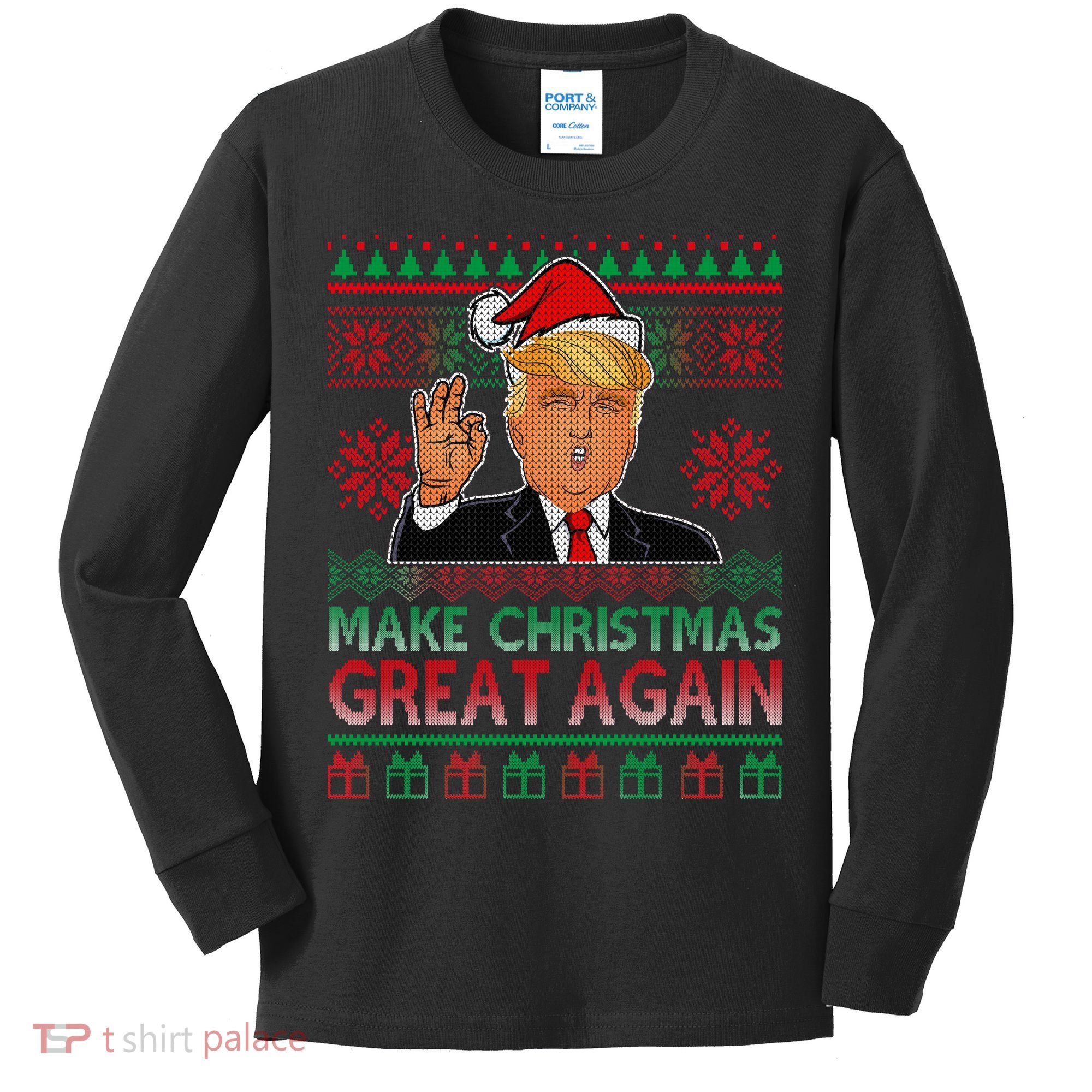 Trump Make Christmas Great Again Ugly Kids Long Sleeve Shirt