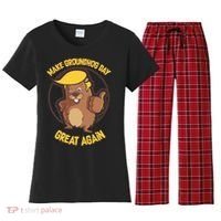 Trump Make Groundhog Day Great Again Women's Flannel Pajama Set thumb 0