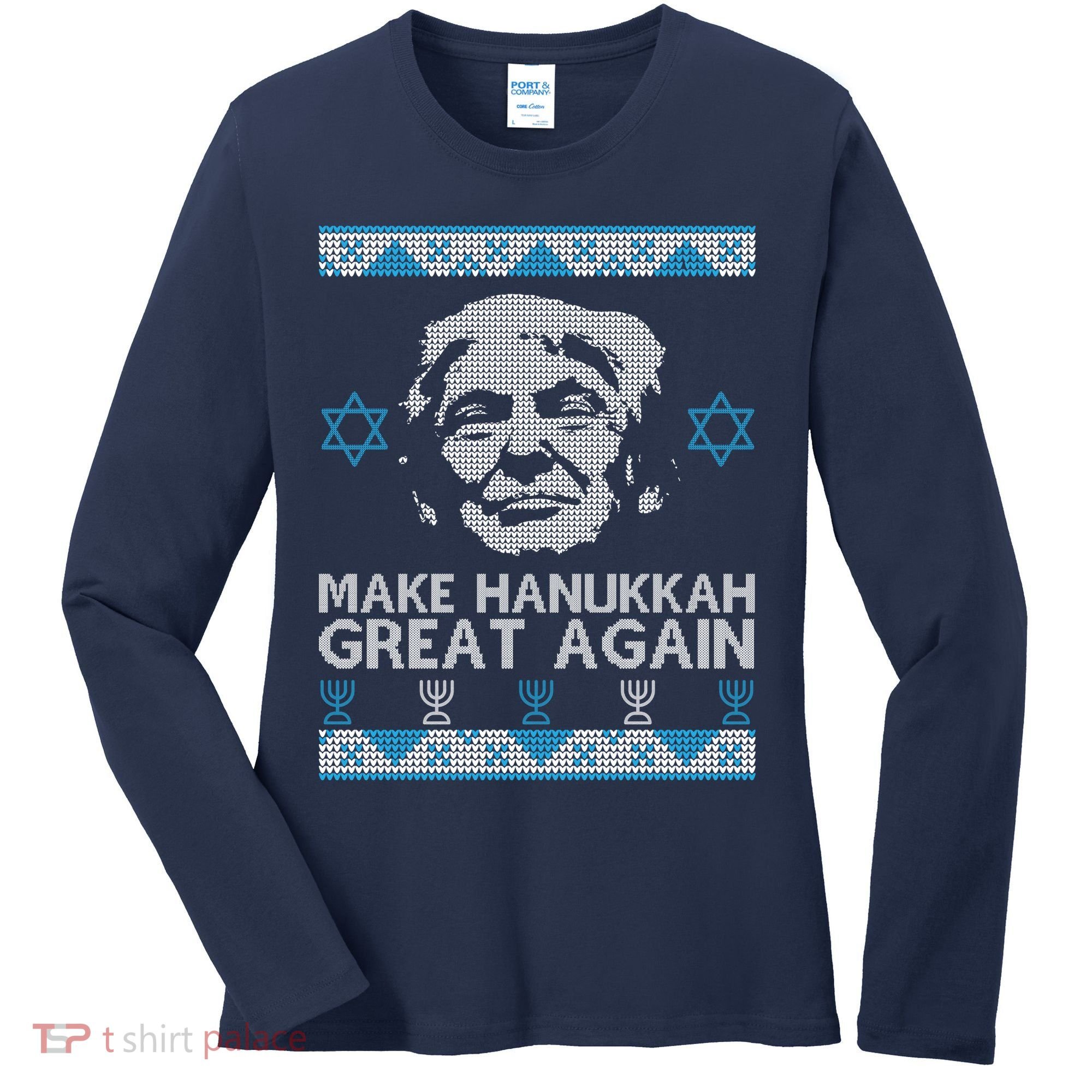 Trump Make Hanukkah Great Again Ugly Women's Long Sleeve Shirt