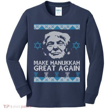 Trump Make Hanukkah Great Again Ugly Kids Long Sleeve Shirt