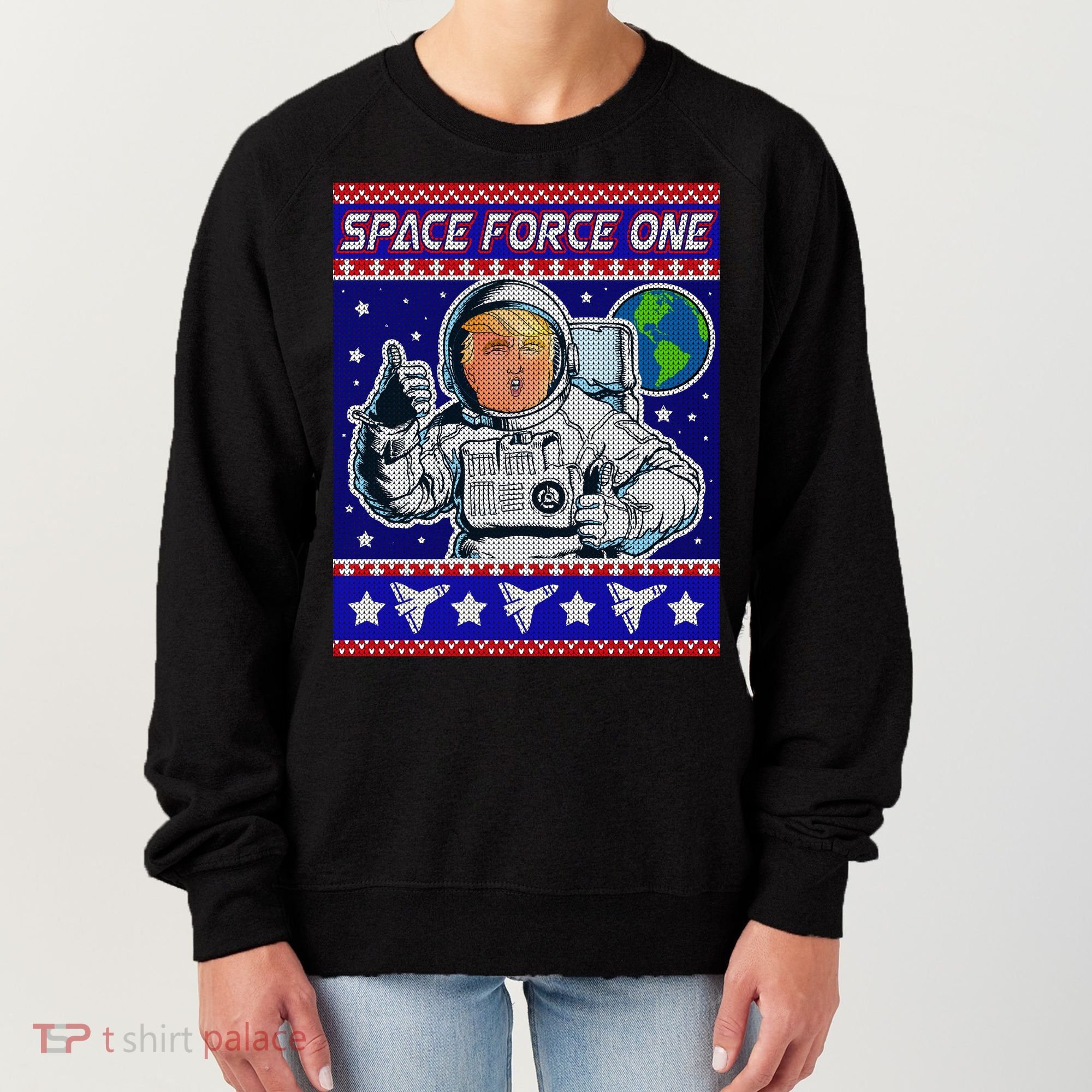 Trump Space Force One Ugly Christmas Women's Sweatshirt
